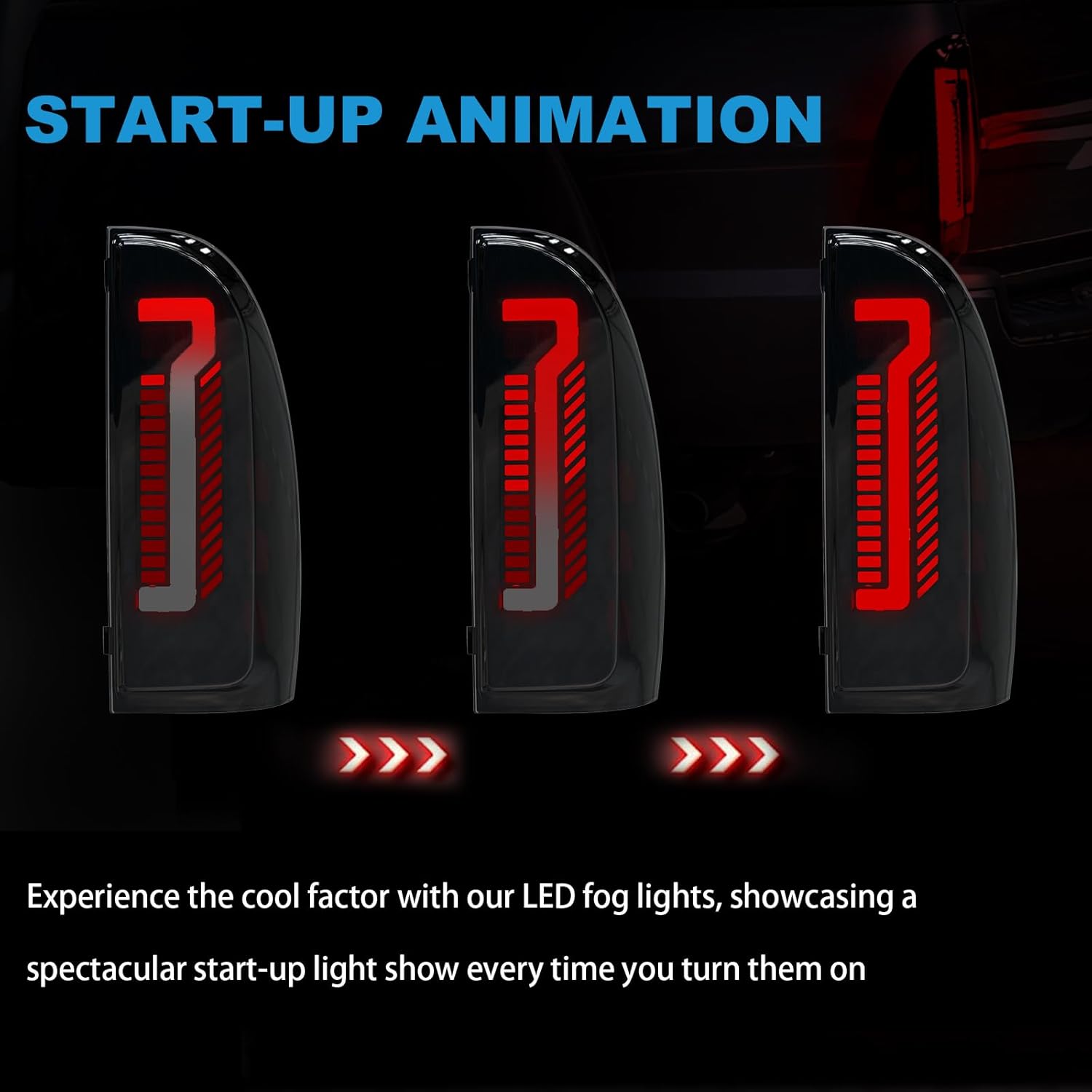 OKSIWA Sequential Full LED Tail Light Assembly for 2005-2015 Toyota Tacoma, 2nd Gen Tacoma - Animated, Dynamic Turn Signal, Brake, Reverse Lights - Smoked