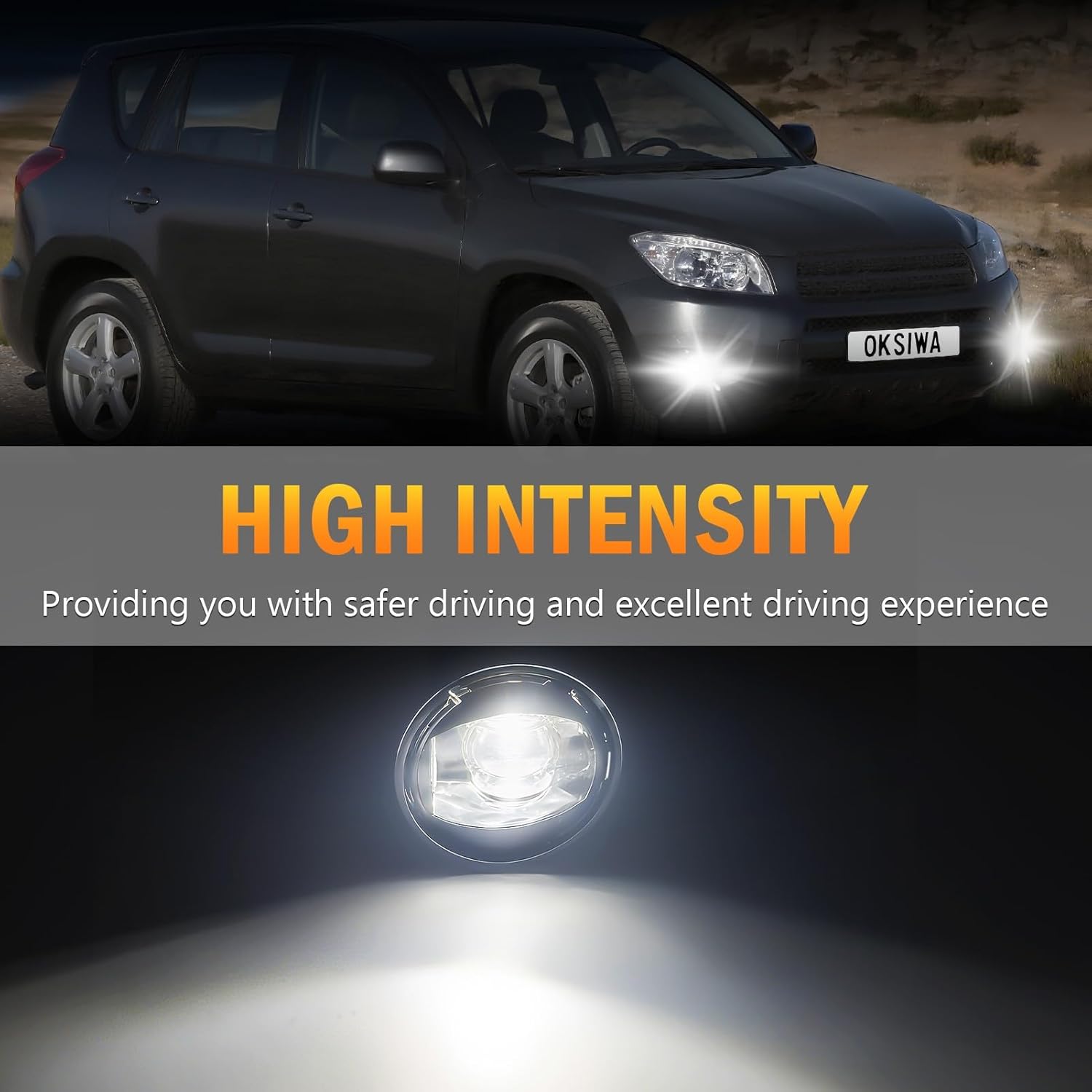 OKSIWA LED Fog Lights for 2006 2007 2008 Toyota RAV4,1 Pair Front Driving Fog Lamps Kits with Wiring Harness Switch,Clear Lens