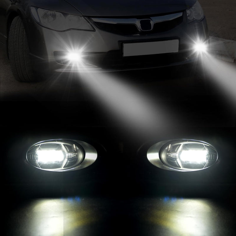 OKSIWA LED Fog Lights for 2009 2010 2011 Honda Civic 4-Door Sedan,Front Bumer Driving Light Kit,Fog Lamps Replacement with Wiring Harness,Clear Lens,Plug and Play-3