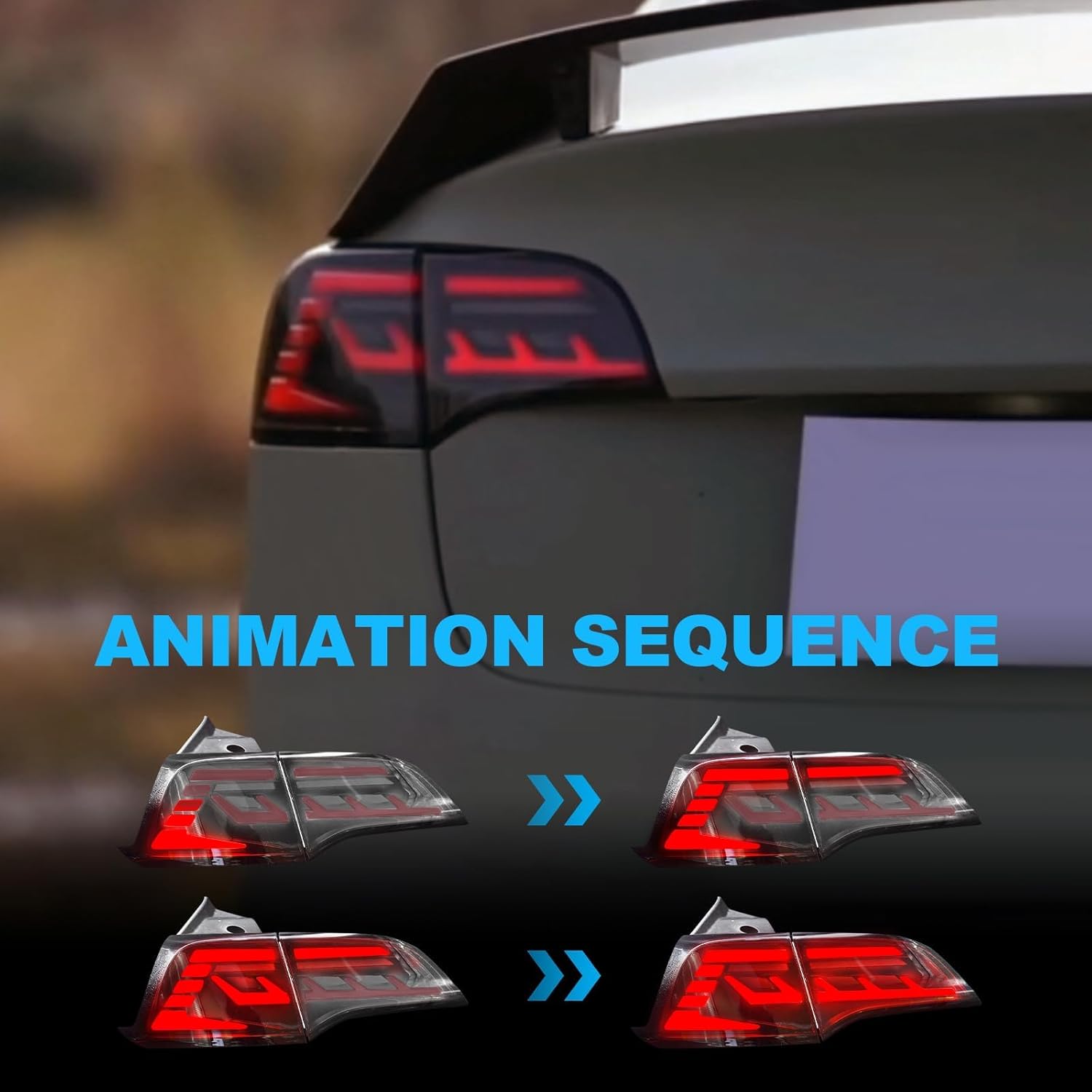 OKSIWA Sequential LED Tail Lights Compatible with 2017 2018 2019 2020 2021 Tesla Model 3/Y, Starting Animated Tail Light Assembly, Brake Turn Signal Lights, Reverse Lights, Rear Lights-3