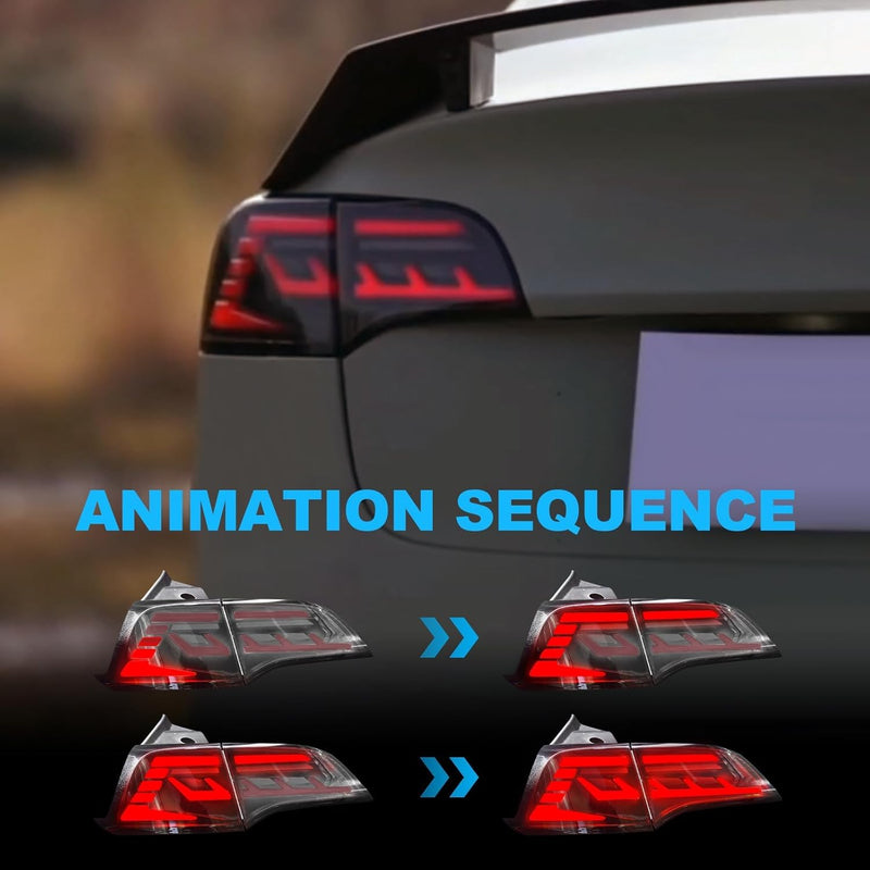 OKSIWA Sequential LED Tail Lights Compatible with 2017 2018 2019 2020 2021 Tesla Model 3/Y, Starting Animated Tail Light Assembly, Brake Turn Signal Lights, Reverse Lights, Rear Lights-3