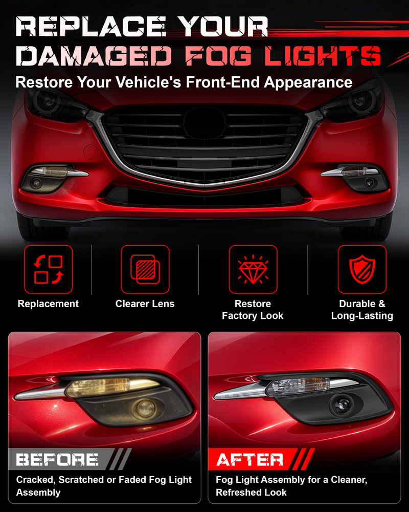 DOT Approved Halogen Fog Lights for 2017 2018 Mazda 3-5