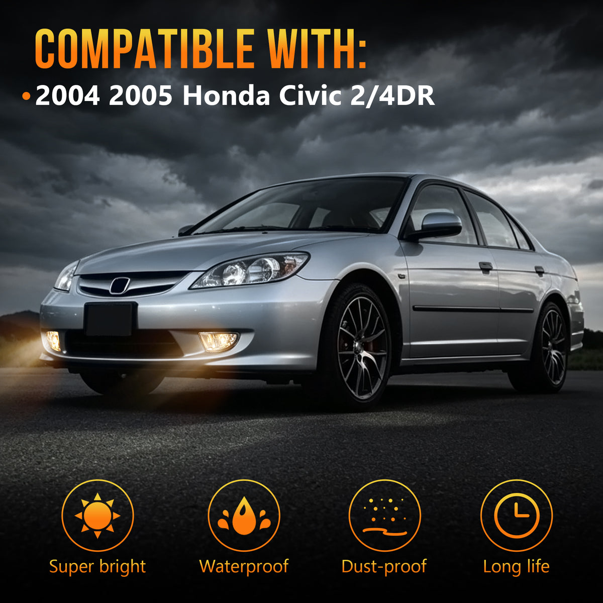 DOT Approved Halogen Fog Light for 2004–2005 Honda Civic Coupe & Sedan,  1 Pair-3