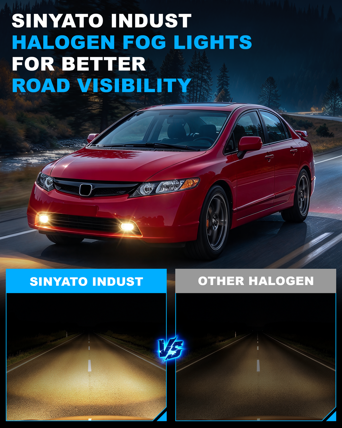 DOT approved Halogen Fog Lights for 2006 - 2008 Honda Civic 4-Door Sedan,Wiring Harness,Plug and Play