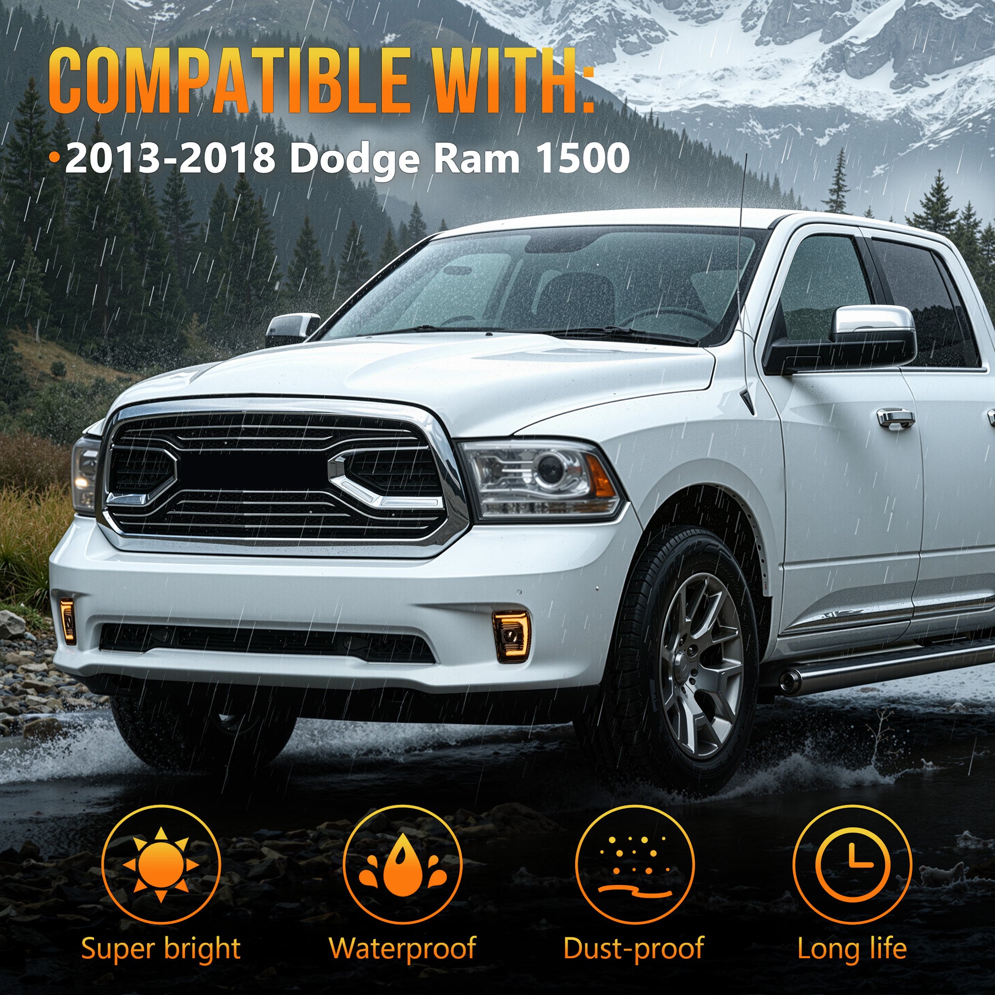 DOT Approved Sequential LED Fog Lights with Startup Animation for 2013-2018 Ram 1500 Clear Lens IP67 Waterproof Plug & Play 1 Pair-6