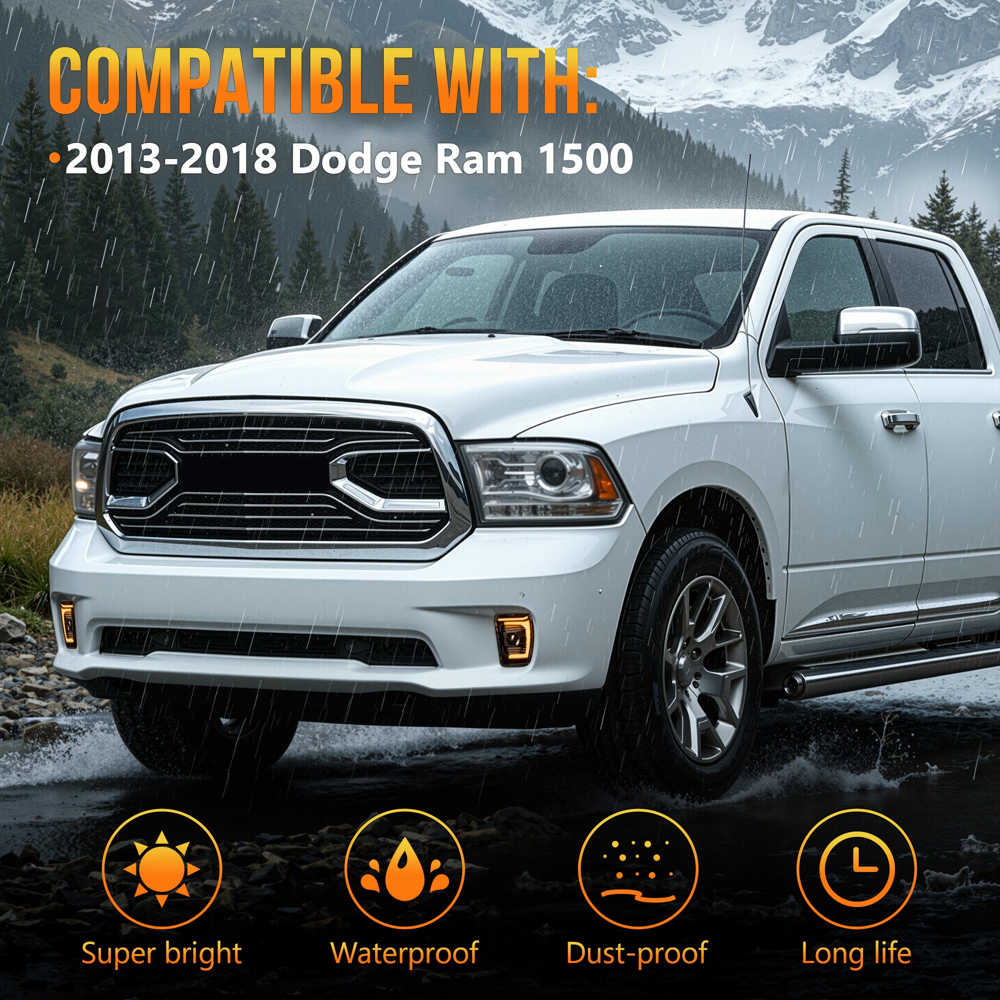 DOT Approved Sequential LED Fog Lights with Startup Animation for 2013-2018 Ram 1500 Clear Lens IP67 Waterproof Plug & Play 1 Pair-6