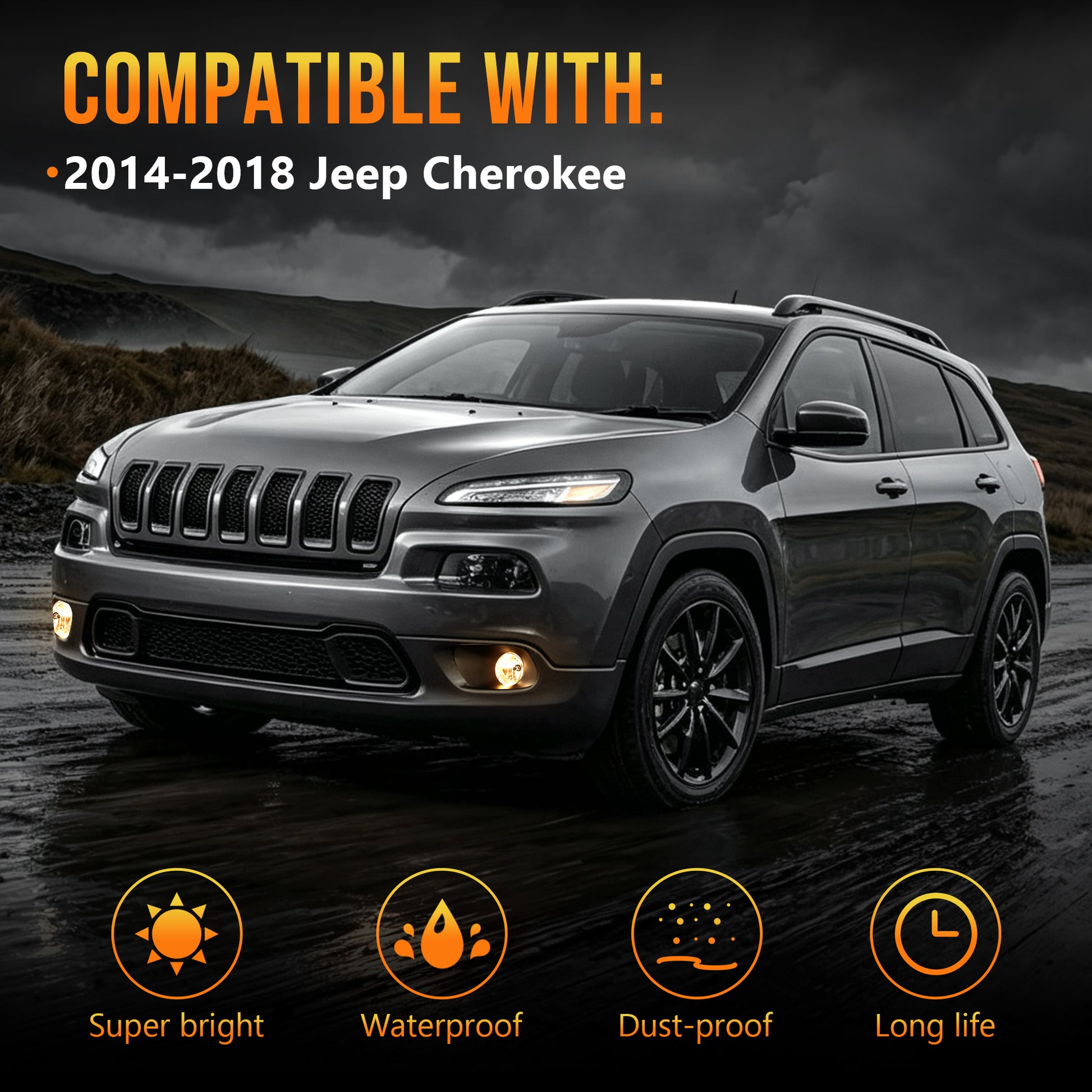 DOT Approved Halogen Fog Light for 2014–2018 Jeep Cherokee, Plug & Play, 1 Pair-3