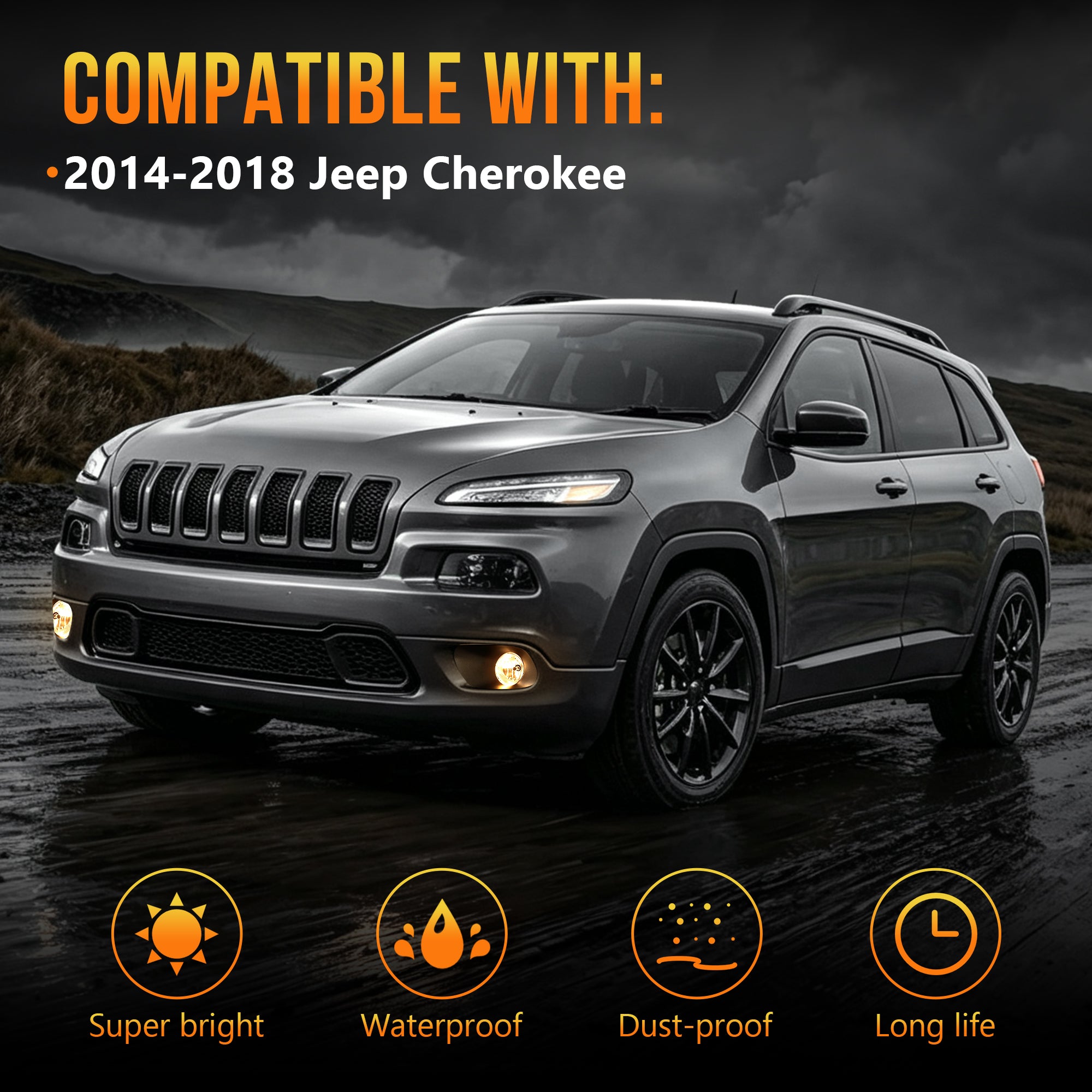 DOT Approved Halogen Fog Light for 2014–2018 Jeep Cherokee, Plug & Play, 1 Pair-3