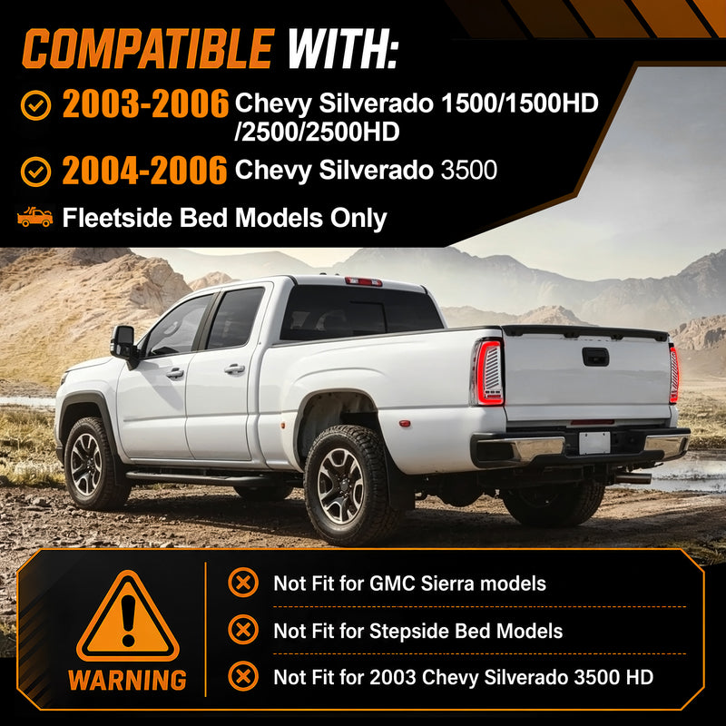 Sequential Clear LED Tail Lights with Startup Animation for 2003-2006 Chevy Silverado Plug & Play Waterproof-3