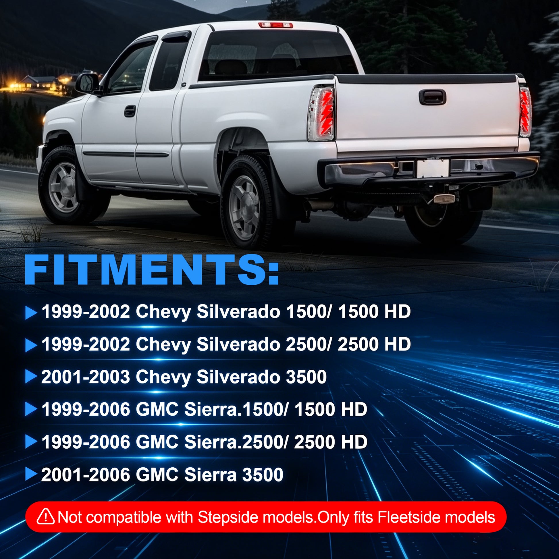 Sequential LED Tail Lights with Startup Animation for 1999-2006 GMC Sierra & 1999-2002 Chevy Silverado Clear Lens Plug & Play-3