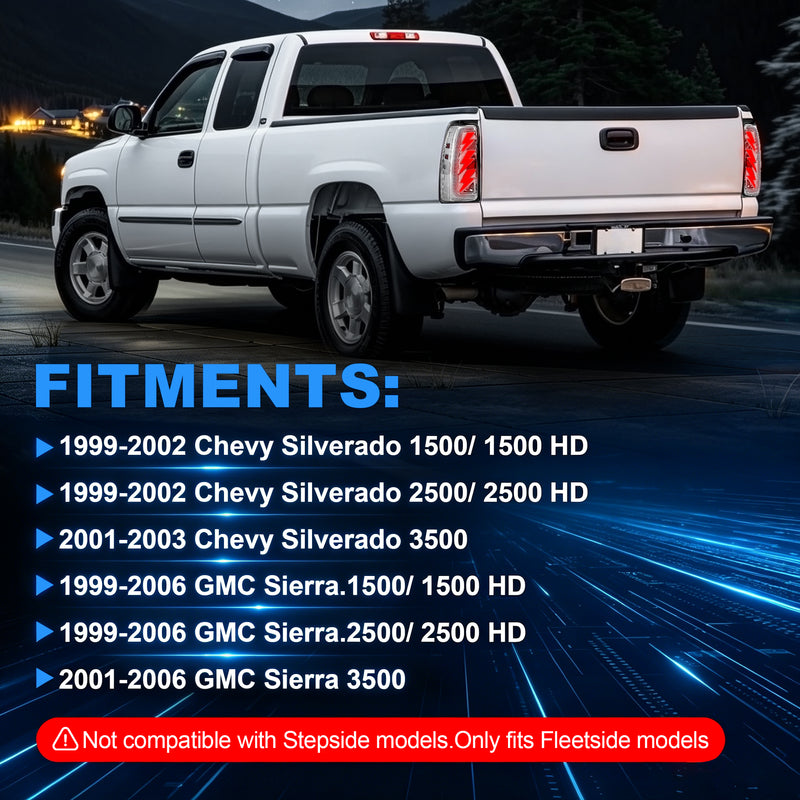 Sequential LED Tail Lights with Startup Animation for 1999-2006 GMC Sierra & 1999-2002 Chevy Silverado Clear Lens Plug & Play-3