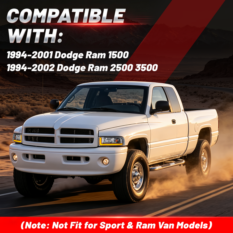 Headlight for 1994–2001 Dodge Ram 1500 & 1994–2002 Ram 2500 3500-3