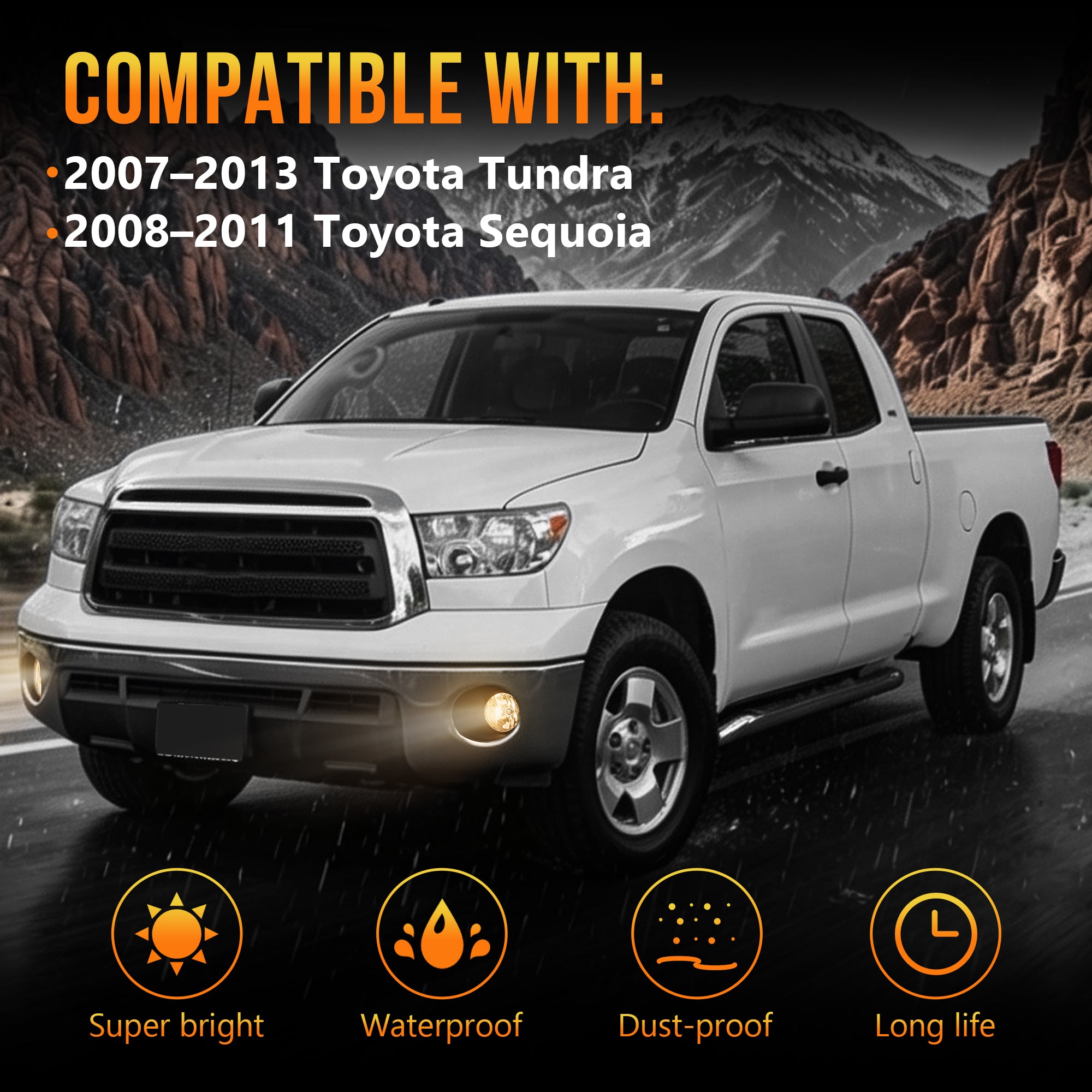 Fog Light Kit for 2007–2013 Toyota Tundra & 2008–2011 Sequoia, Plug & Play, Waterproof, Full Wiring Harness-6