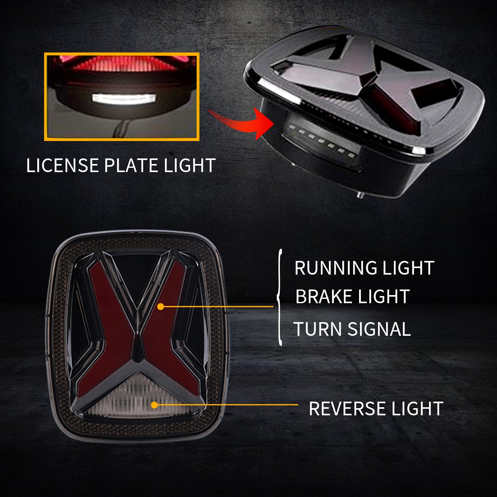 OKSIWA Upgrade X Shaped LED Tail Lights for 1979-2006 Jeep Wrangler CJ YJ TJ,Brake Lights,Turn Signal Lights,Pickup Trucks Rear Tail Lamps Assembly -1 Pair-5