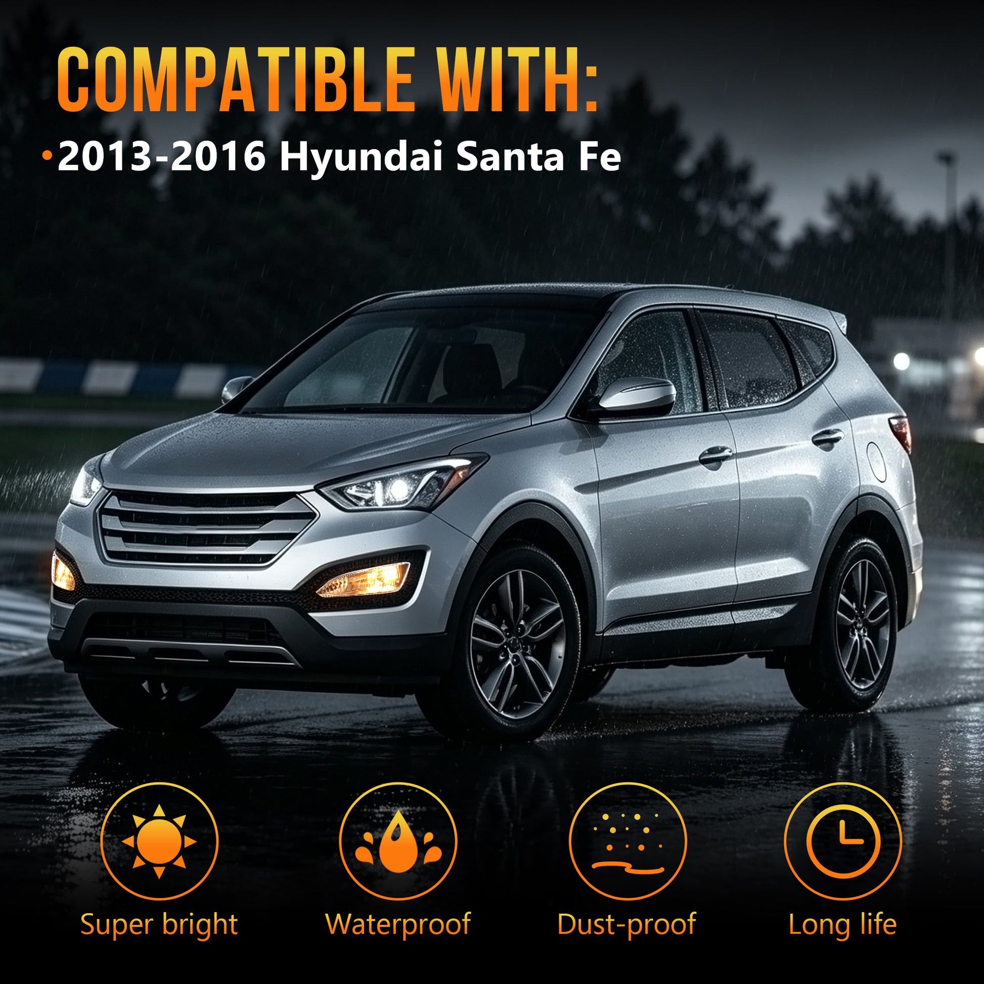 DOT Approved Fog Light for 2013–2016 Hyundai Santa Fe, Plug & Play, 1 Pair-3