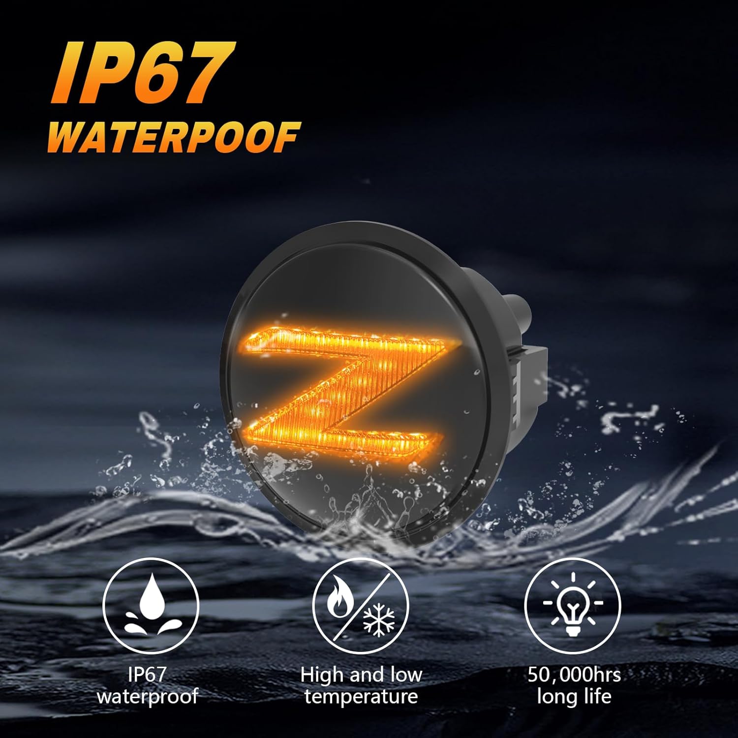 OKSIWA LED Side Marker Lights for Nissan 350z Z33 2003-2009, Nissan 370z Z34 2009-2020,With Sequential Amber Turn Signals One pair