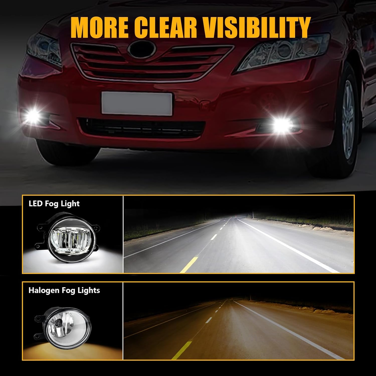 OKSIWA LED Fog Lights For 2007 2008 2009 Toyota Camry, Front Bumper Driving Light kit,Fog Lamps Assembly Replacement with Switch, Wiring Harness,Plug and Play