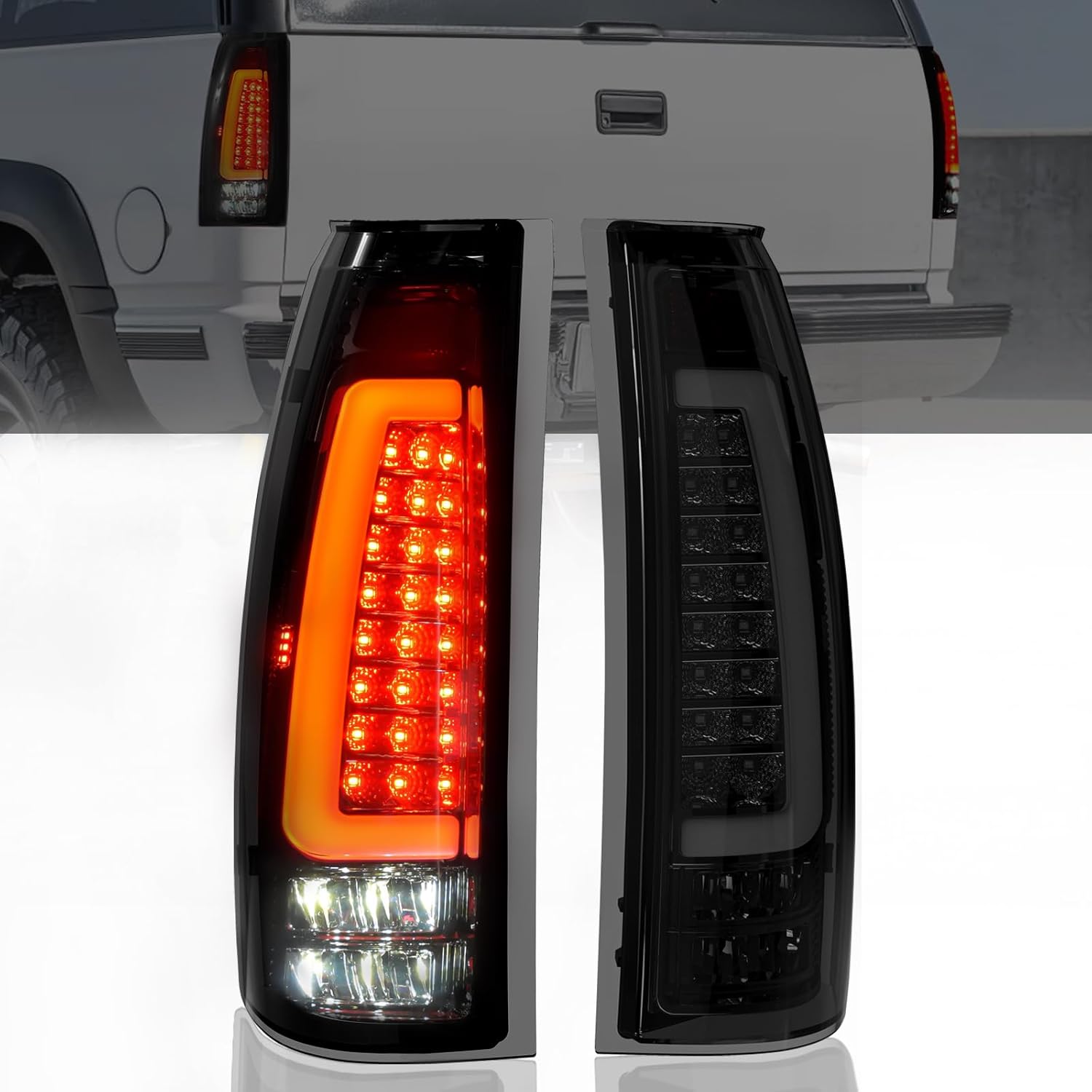 Smoked LED Tail Lights for 1988-1998 Chevy GMC C/K Pickup, 92-99 Suburban, 95-00 Tahoe, Full Size Blazer Yukon Cadillac Escalade Plug & Play