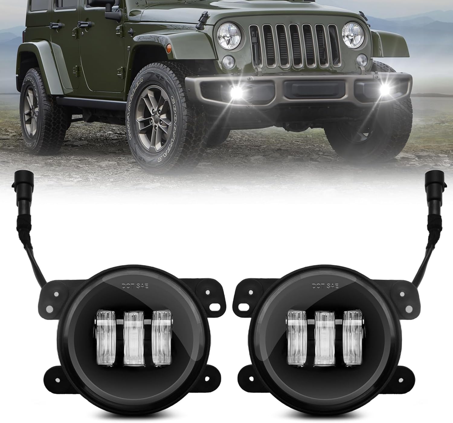 OKSIWA 4 Inch LED Fog Lights fit for 2007-2018 Jeep Wrangler JK JKU TJ LJ, A Pair of Front Bumper Driving Fog Lamps with Clear Lens