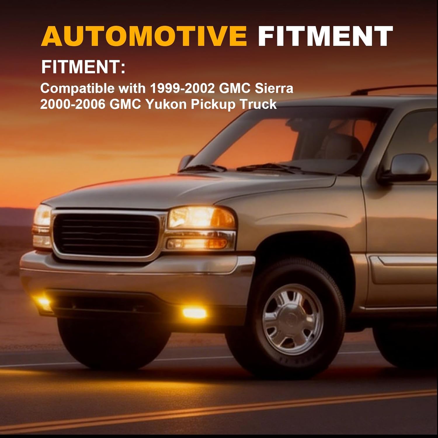 DOT Approved LED Fog Lights with Yellow Lens for 1999-2002 GMC Sierra & 2000-2006 GMC Yukon Plug & Play-2