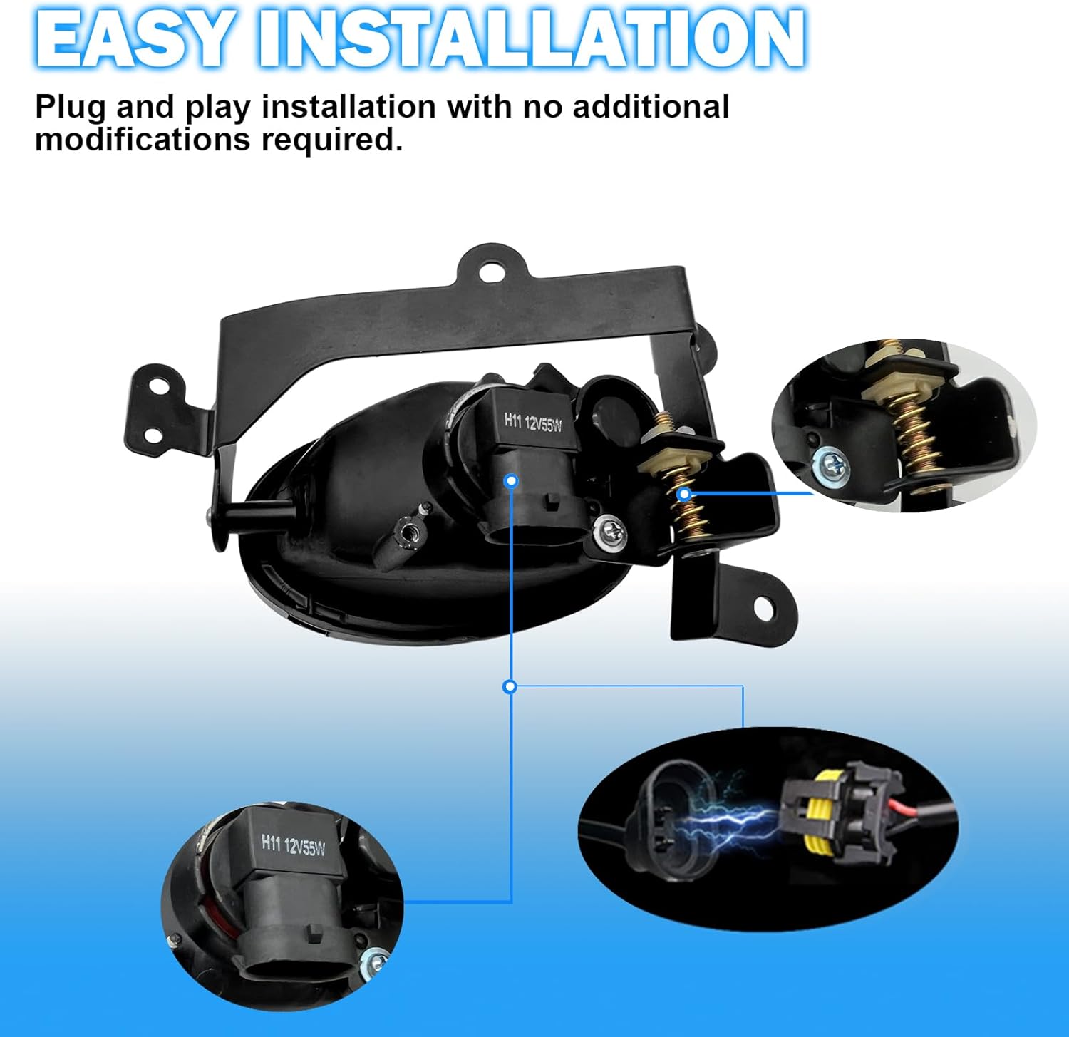 OKSIWA Fog Lights Compatible with 2DR Honda Civic Coupe 2006-2008 Pair Bumper Driving Fog Lamps with H11 12V 55W Halogen Bulb (Amber Lens)-5