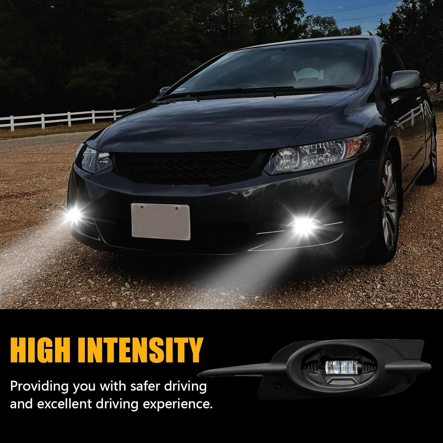 OKSIWA LED Fog Light for 2009-2011 Honda Civic Coupe 2dr,Front Bumer Driving Light Kit, Fog Lamp Assembly Replacement with Switch and wiring Harness, Plug and Play, Easy to Install-2