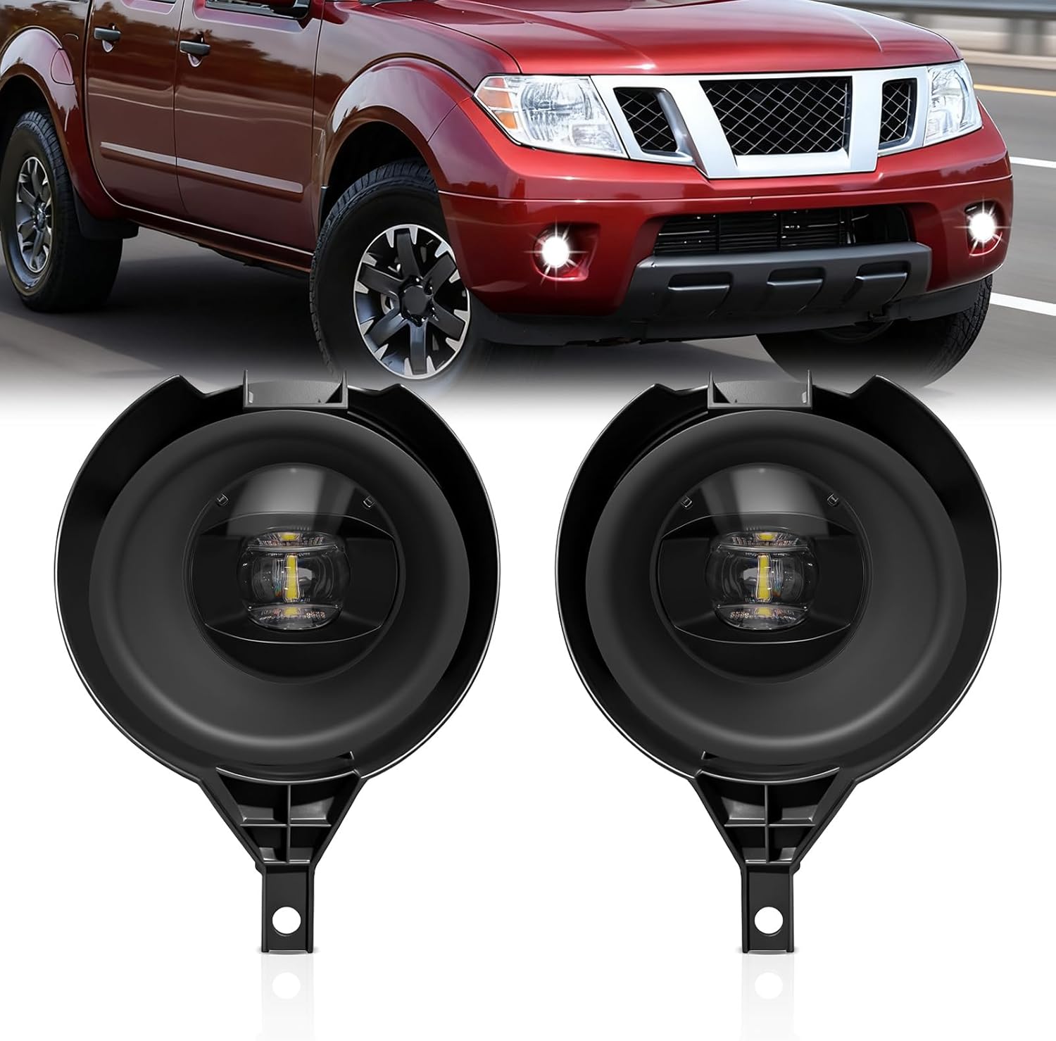 OKSIWA LED Fog Lights,Compatible with 2005-2019 Nissan Frontier(Chrome Bumper Models Only), Front Bumer Driving Light Fog Lamp Assembly Kit with Wiring Harness, Switch,Plug and Play