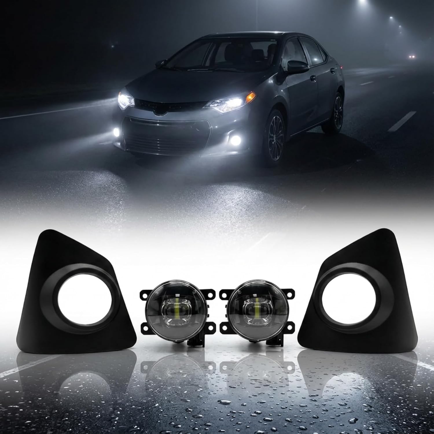 OKSIWA LED Fog Light for 2014 2015 2016 Toyota Corolla S SE,Fog lamp Assembly Replacement, IP67 Waterproof, Clear Lens,Include Fog Wiring Harness