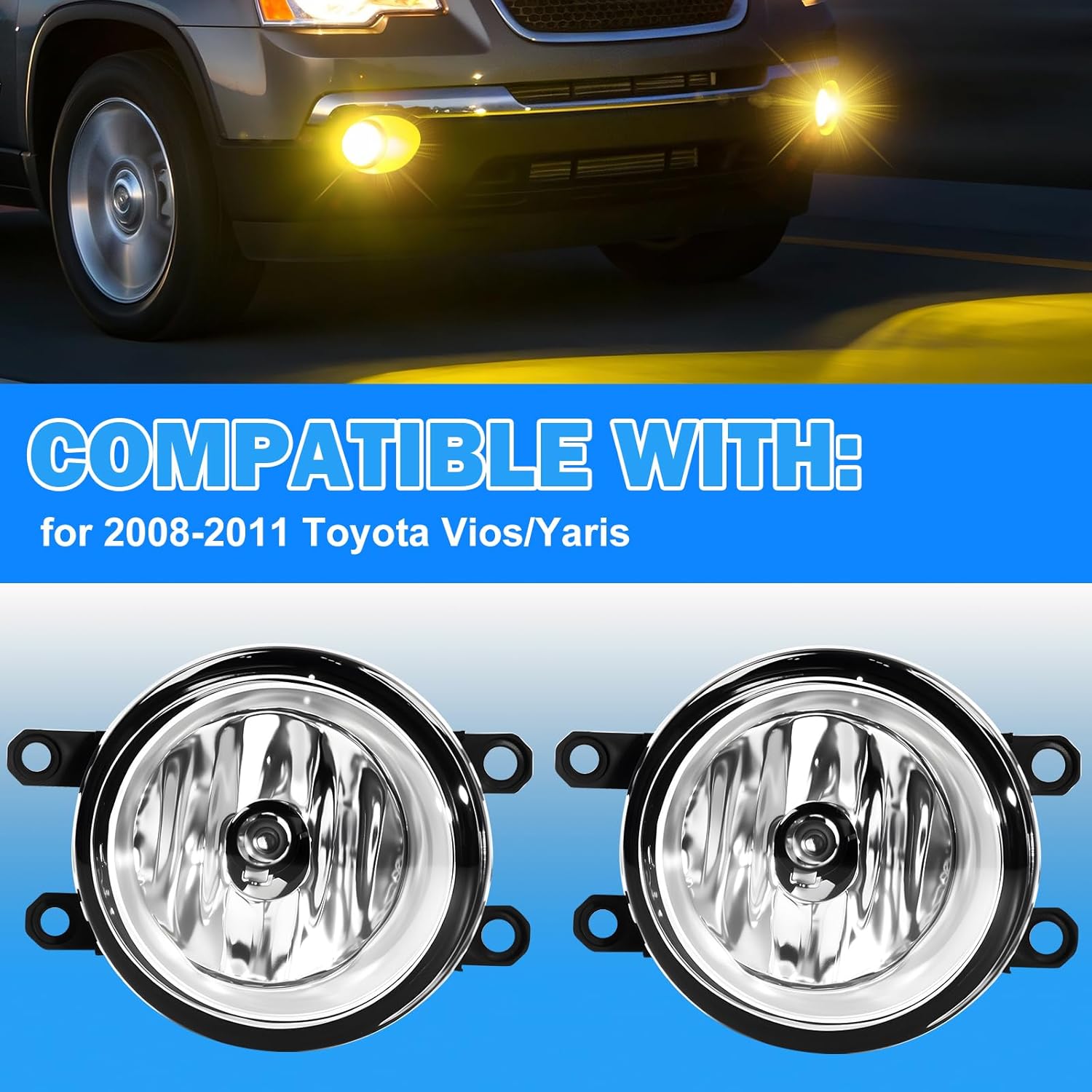 OKSIWA Fog Lights Fit for 2008-2011 Toyota Vios/Yaris Bumper Driving Fog Lamps Assemblies w/Switch and Wiring Harness-2