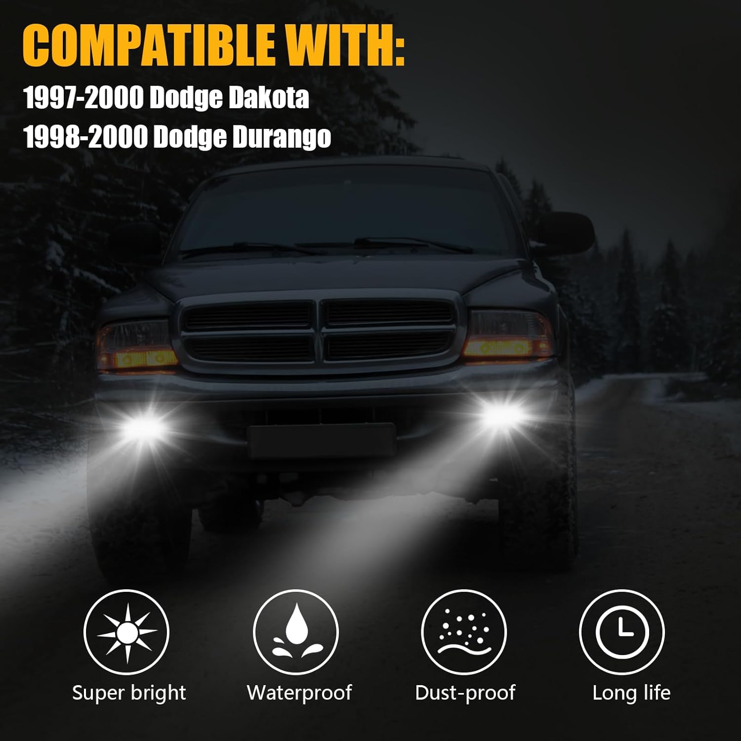 OKSIWA Upgrade LED Fog Lights with Day Running Lights for 1997-2000 Dodge Dakota,1998-2000 Durango SUV Pickup Truck Front Bumper Driving Fog Lamps Replacement,Clear Lens-3