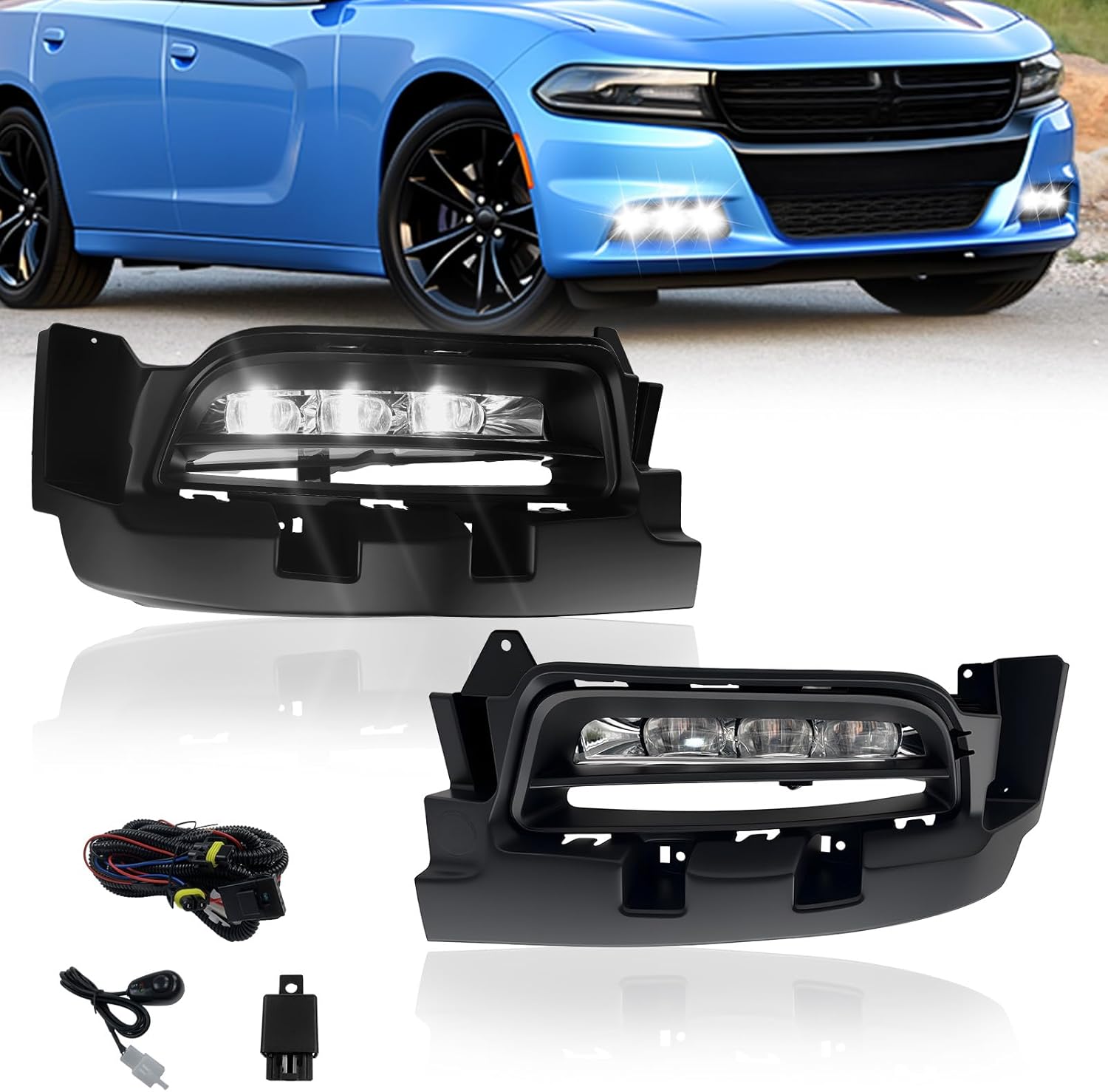 OKSIWA LED Fog Lights Assembly Compatible With 2015 2016 2017 2018 2019 2020 Dodge Charger Front Bumper Driving Fog Lamp Fog Light Kits-1