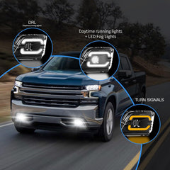 OKSIWA LED Fog Lights with DRL for 2019 2020 2021 2022 2023 Chevrolet Silverado 1500 2500HD 3500HD, Chevrolet Fog Lamp Kits with Running Lights and Turn Signals, 1 Pair-3