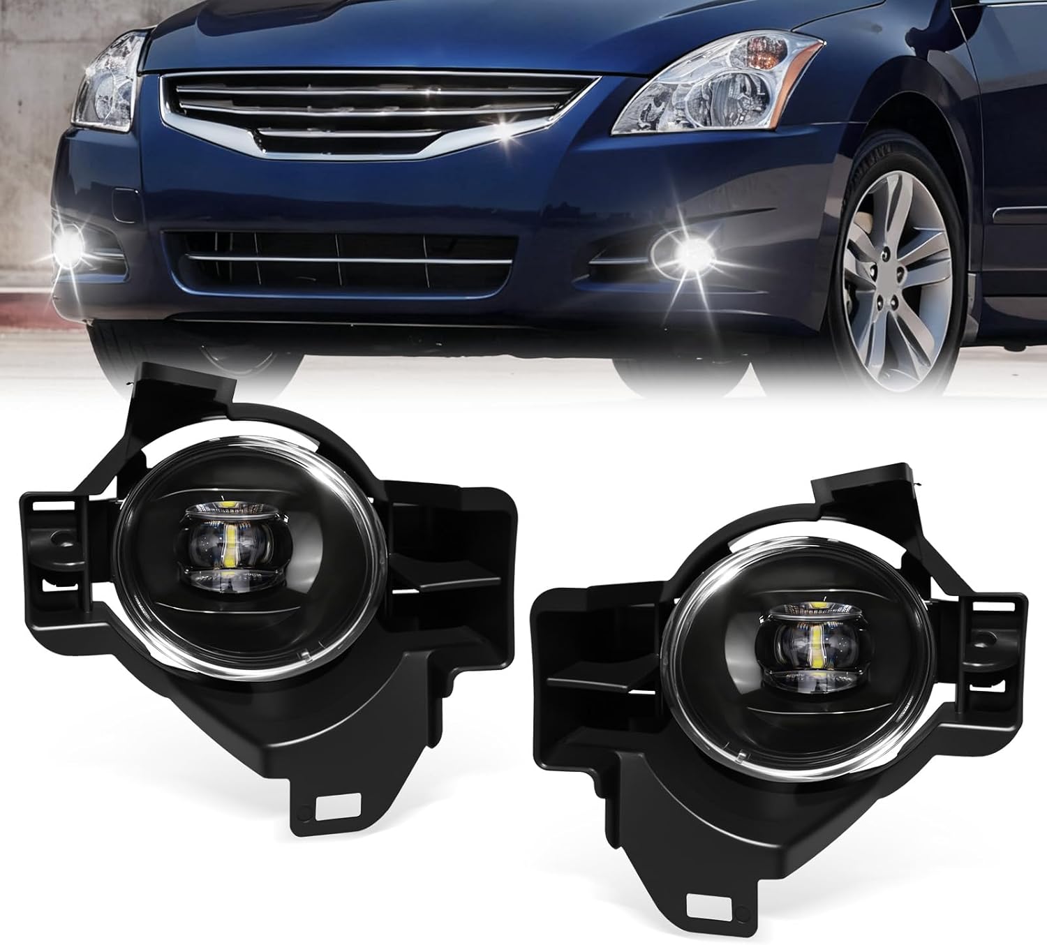 OKSIWA LED Fog Lights,Compatible with Nissan Altima Sedan 2010 2011 2012,Front Bumer Driving Light,Fog Lamp Assembly,with Wiring Harness, Switch,Plug and Play,Waterproof