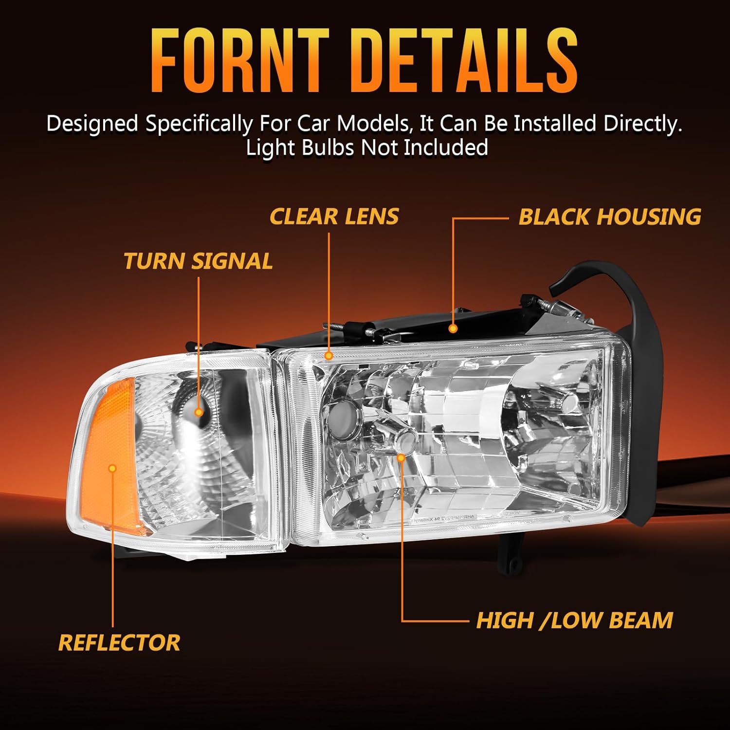 OKSIWA Headlights Assembly for Dodge Ram 1500 1994-2001,for Dodge RAM 2500 3500 1994-2002, OEM Style Replacement Headlamps, Factory Fit Headlight Housing, Plug & Play-3
