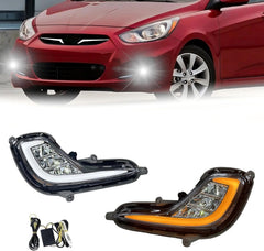 OKSIWA Fit For 2012-2017 Hyundai Accent Fog Lights with DRL and turn signal Full Kit with Switch and Harness (LED Version)-1