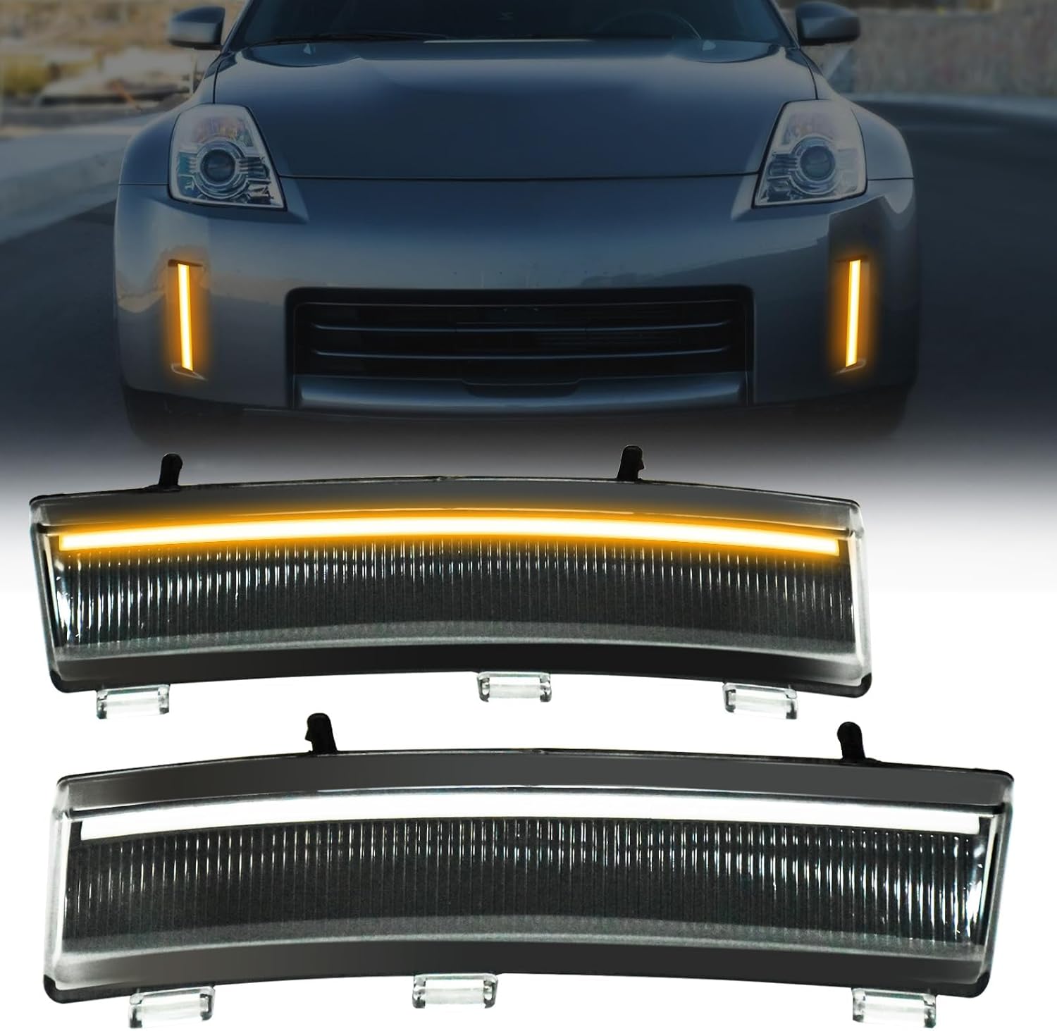 OKSIWA LED Side Marker Lights for Nissan 350Z LCI 2006-2009, Front Bumper Reflector Side Marker with DRL & Turn Signals, Left & Right Side
