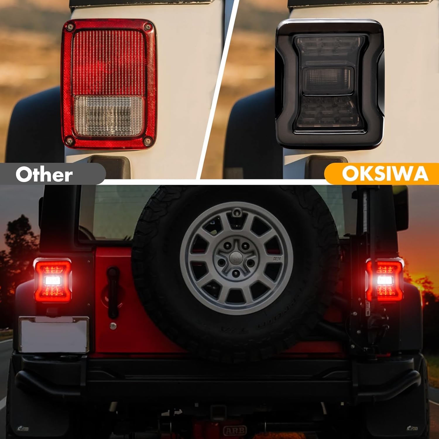 OKSIWA LED Tail Lights Fit For 2007-2018 Jeep Wrangler JK JKU, Tunnel Shaped Design Rear Lights, Running, Brake, Turn Signal, Reverse Light Tail Lamp, Easy to Install,Smoked Lens-5