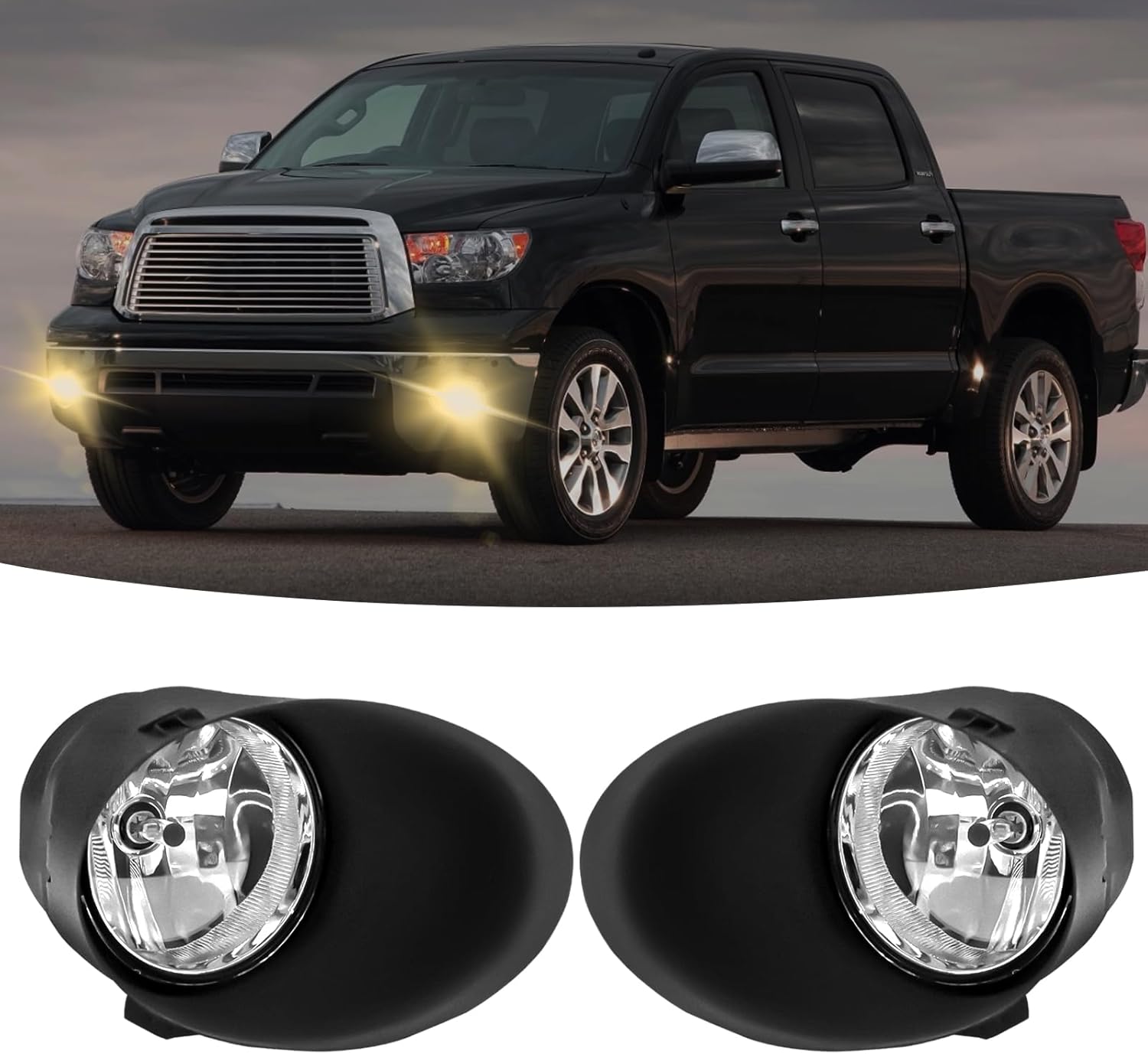 OKSIWA Fog Lights Compatible with Toyota Tundra 2007-2013, Front Driving Fog Lamp Assembly, Halogen Bulbs，OEM-Style Replacement, Clear Lens（1 Pair）