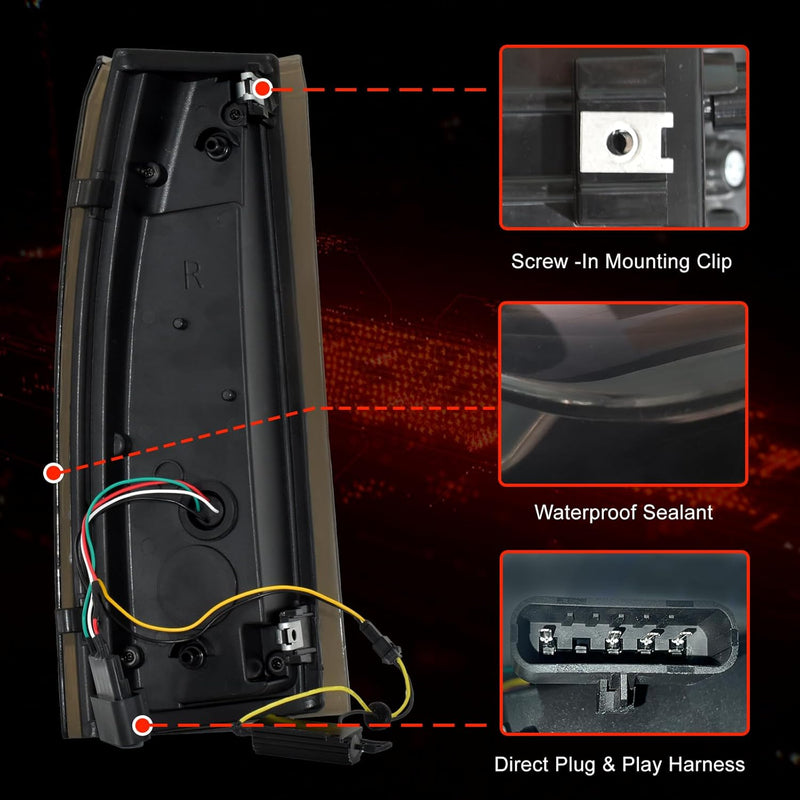 Animated Sequential Transparent-Housing LED Tail Lights for 1988-1998 Chevy GMC C/K Sierra, 92-99 Suburban Yukon, 95-99 Tahoe,Blazer,Cadillac Escalade Plug & Play-4