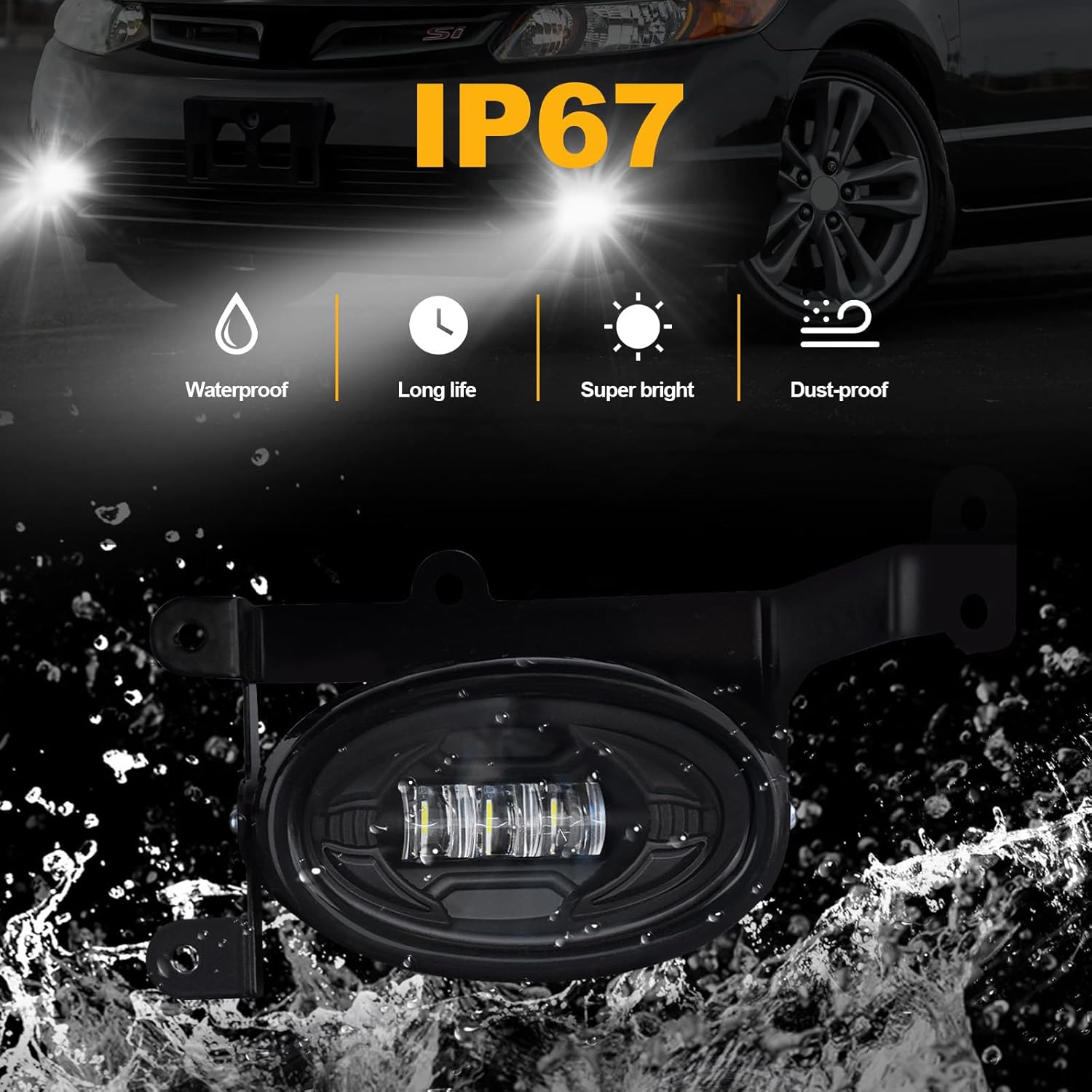 OKSIWA LED Fog Lights for 2006 2007 2008 Honda Civic Coupe 2DR,Front Bumper Driving Light kit,Fog Lamp Assembly Replacement with Switch,Wiring Harness,Plug and Play