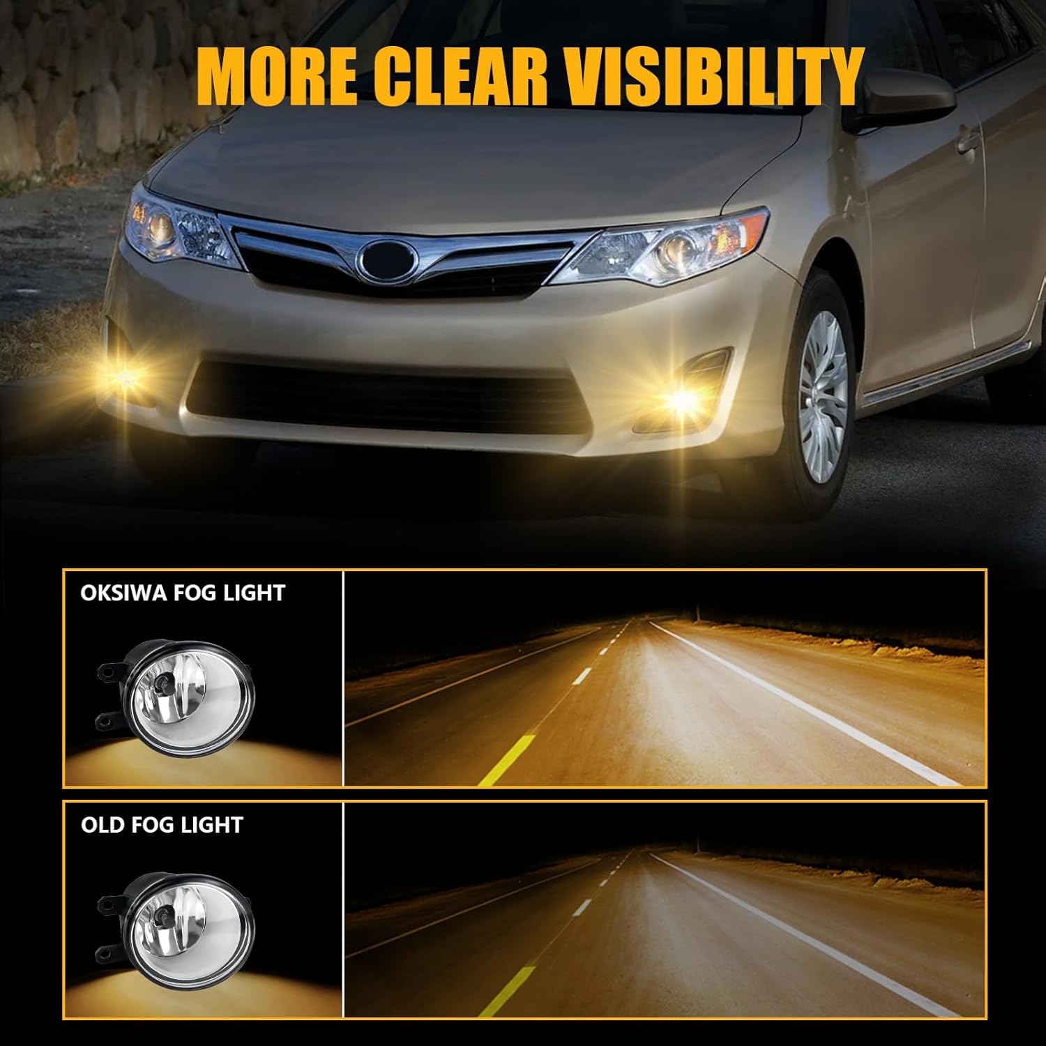 OKSIWA Halogen Fog Lights- for 2012-2014 Toyota Camry(Not for SE models),Fog Lamps Assembly Replacement,Include Switch, Wiring Harness,Plug and Play,Black Bezels