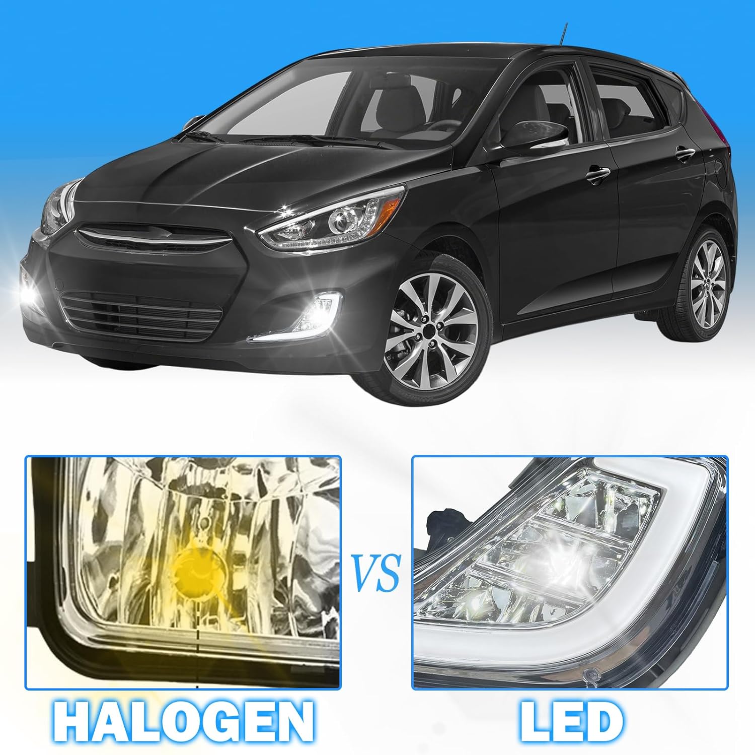 OKSIWA Fit For 2012-2017 Hyundai Accent Fog Lights with DRL and turn signal Full Kit with Switch and Harness (LED Version)-4