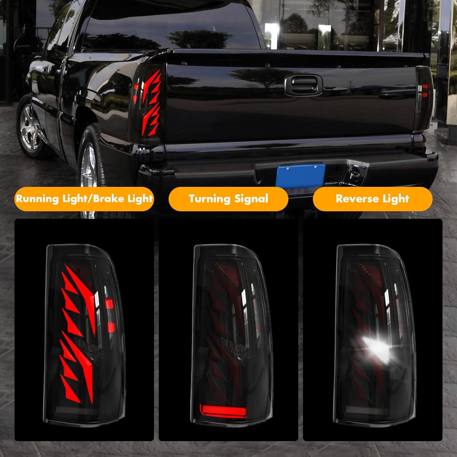OKSIWA Sequential LED Tail Light for 2003 2004 2005 2006 Chevy Silverado, with Start-up Animation, Dynamic Turn Signal, Wing Shaped Design Rear Lights, Brake Reverse, Smoked Lens