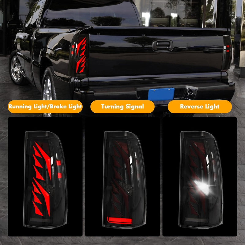 OKSIWA Sequential LED Tail Light for 2003 2004 2005 2006 Chevy Silverado, with Start-up Animation, Dynamic Turn Signal, Wing Shaped Design Rear Lights, Brake Reverse, Smoked Lens-2