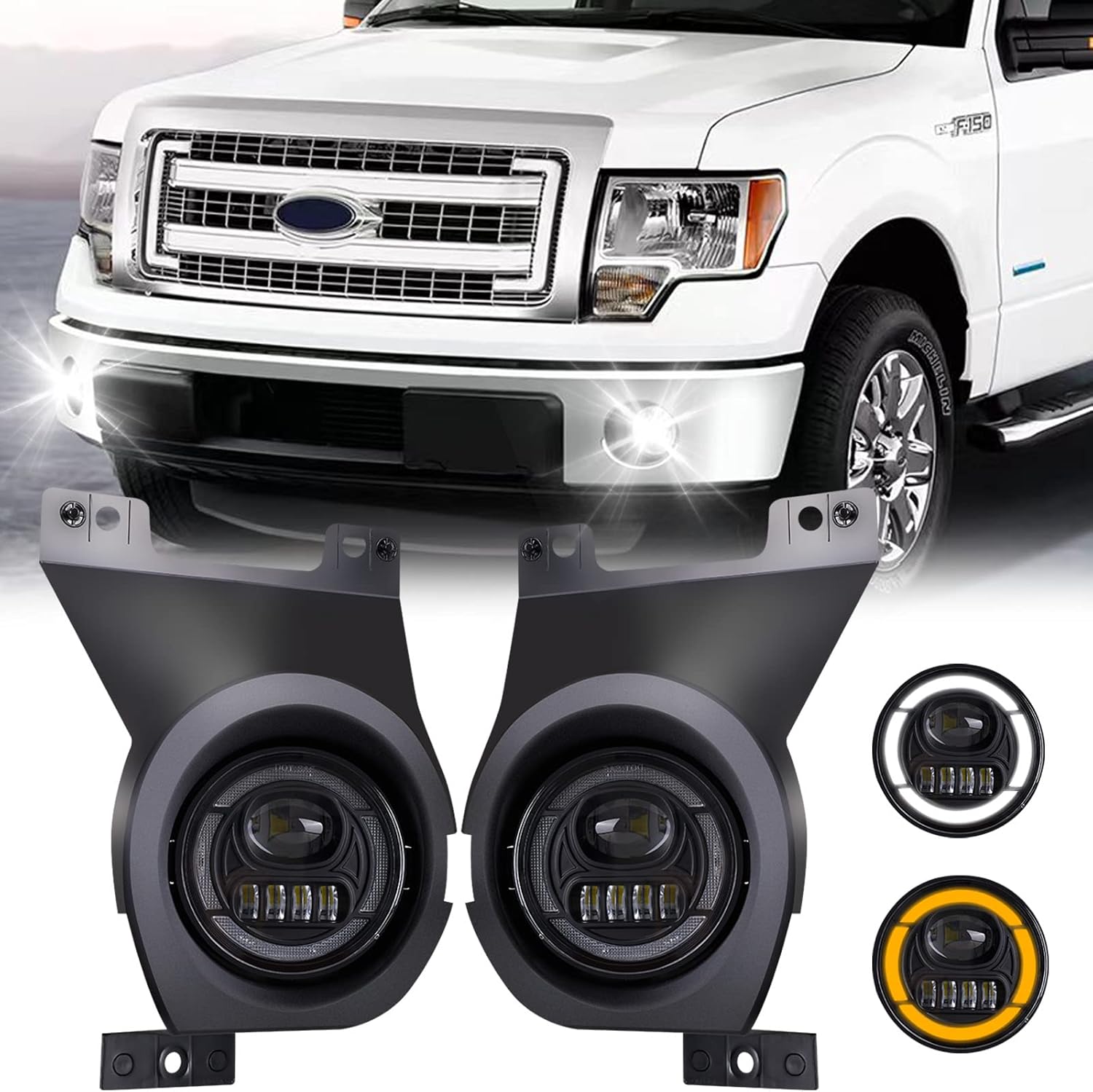 OKSIWA LED Fog Lights with DRL/Turn Signal Compatible with 2011 2012 2013 2014 Ford F150 Bumper Driving Fog Lamp Assembly Replacement DOT Approved（1 Pair）