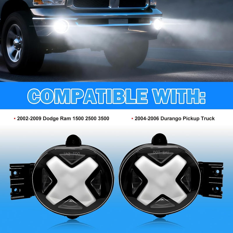 OKSIWA LED Fog Lights Compatible With 2002-2008 Dodge Ram 1500/2003-2009 Dodge Ram 2500 3500 Pickup Truck w/DRL Amber Turn Signals Fog Lights 1 Pair of Fog Lights Clear Lens-4