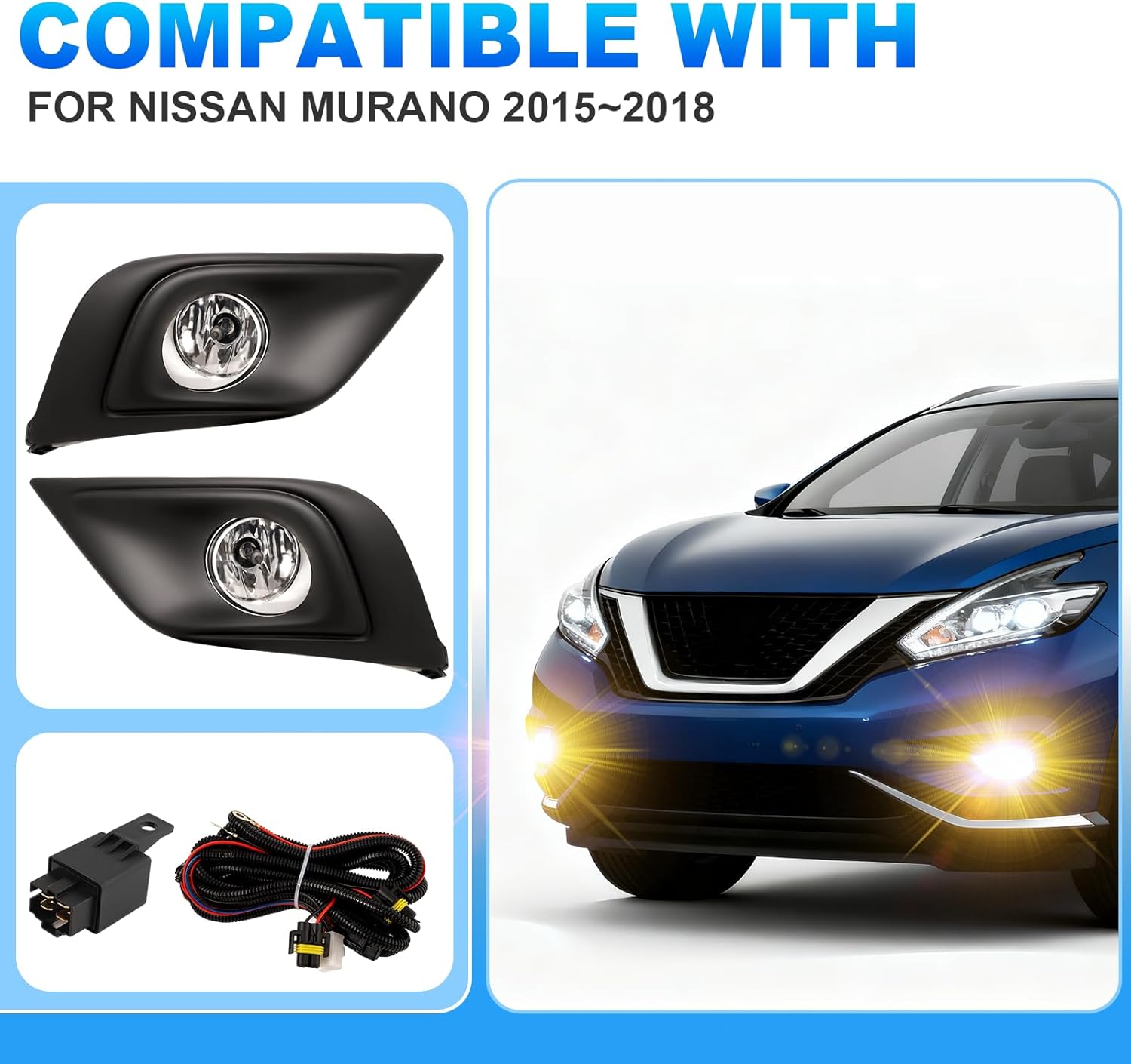 OKSIWA Fog Lights Compatible with 2015 2016 2017 2018 Nissan Murano Bumper Driving Fog Lamps Assemblies with Switch and Wiring Harness-2