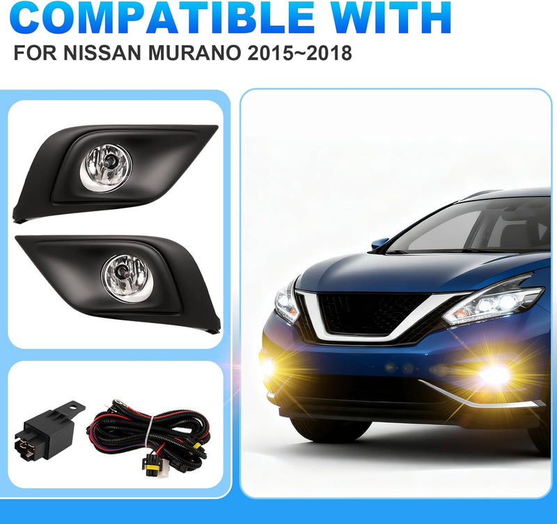 OKSIWA Fog Lights Compatible with 2015 2016 2017 2018 Nissan Murano Bumper Driving Fog Lamps Assemblies with Switch and Wiring Harness-2