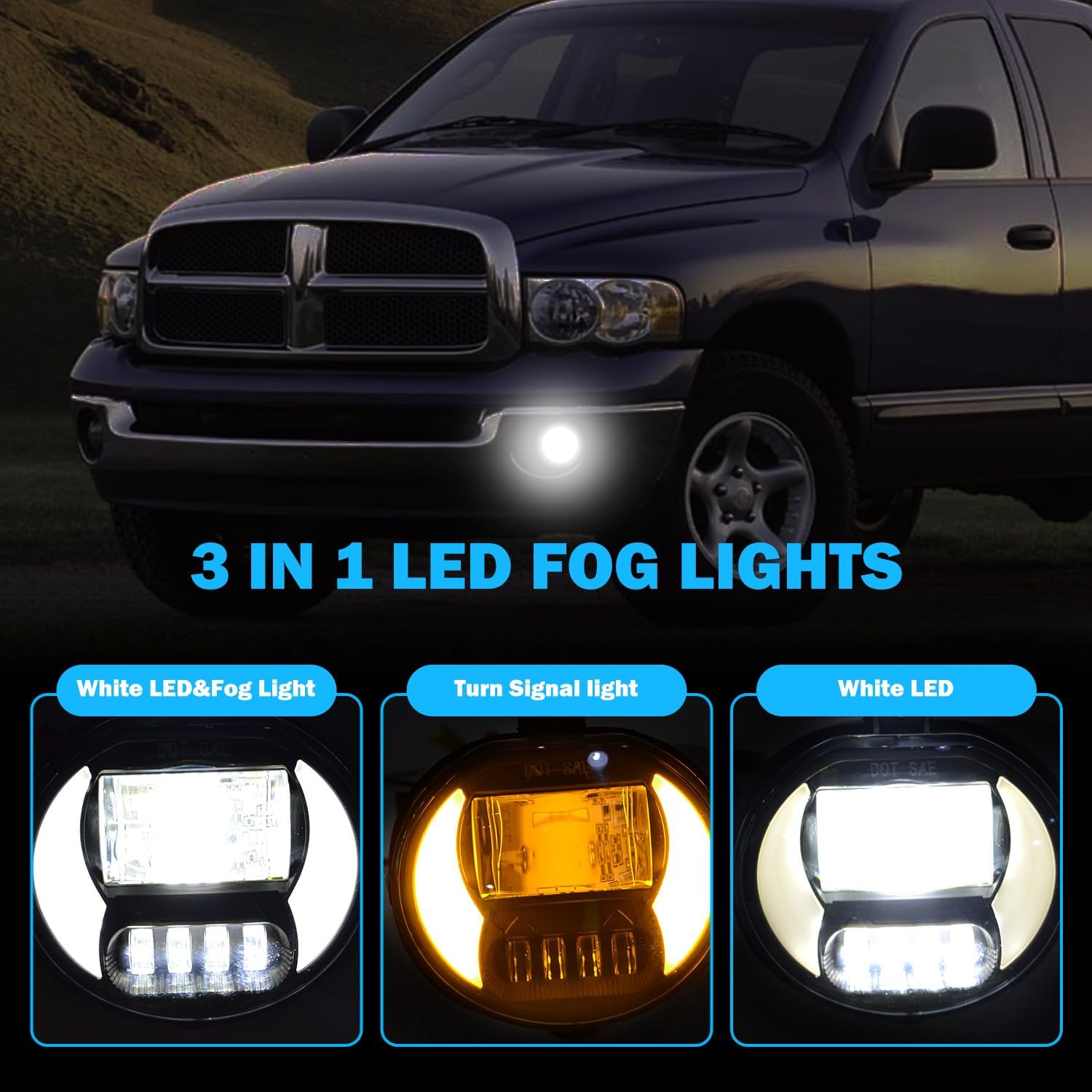 OKSIWA LED Fog Lights Compatible With 2002-2009 Ram 1500 2500 3500/2004-2006 Durango Pickup Truck 2002-2008 Ram Front Bumper Driving Fog Lamp 1 Pair of Fog Lights Clear Lens-2