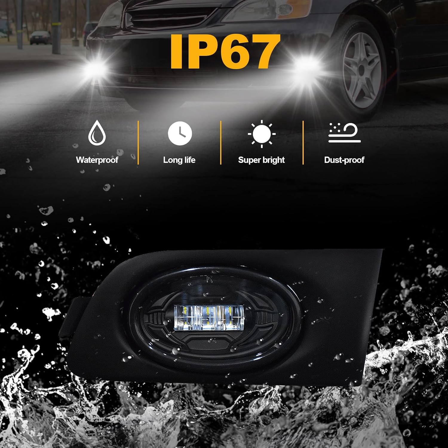 OKSIWA LED Fog Lights for 2001 2002 2003 Honda Civic Coupe 2DR,Front Bumper Driving Light, Fog Lamps Assembly Replacement With Switch, Wiring Harness, Plug and Play